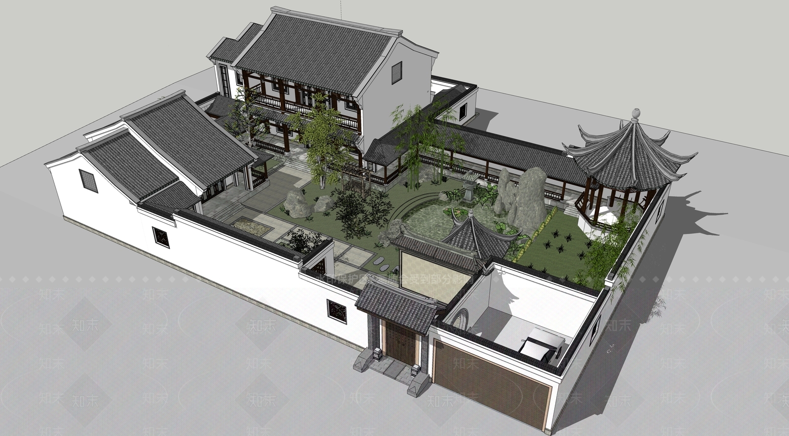 中式四合院SU模型下载【ID:1140114088】