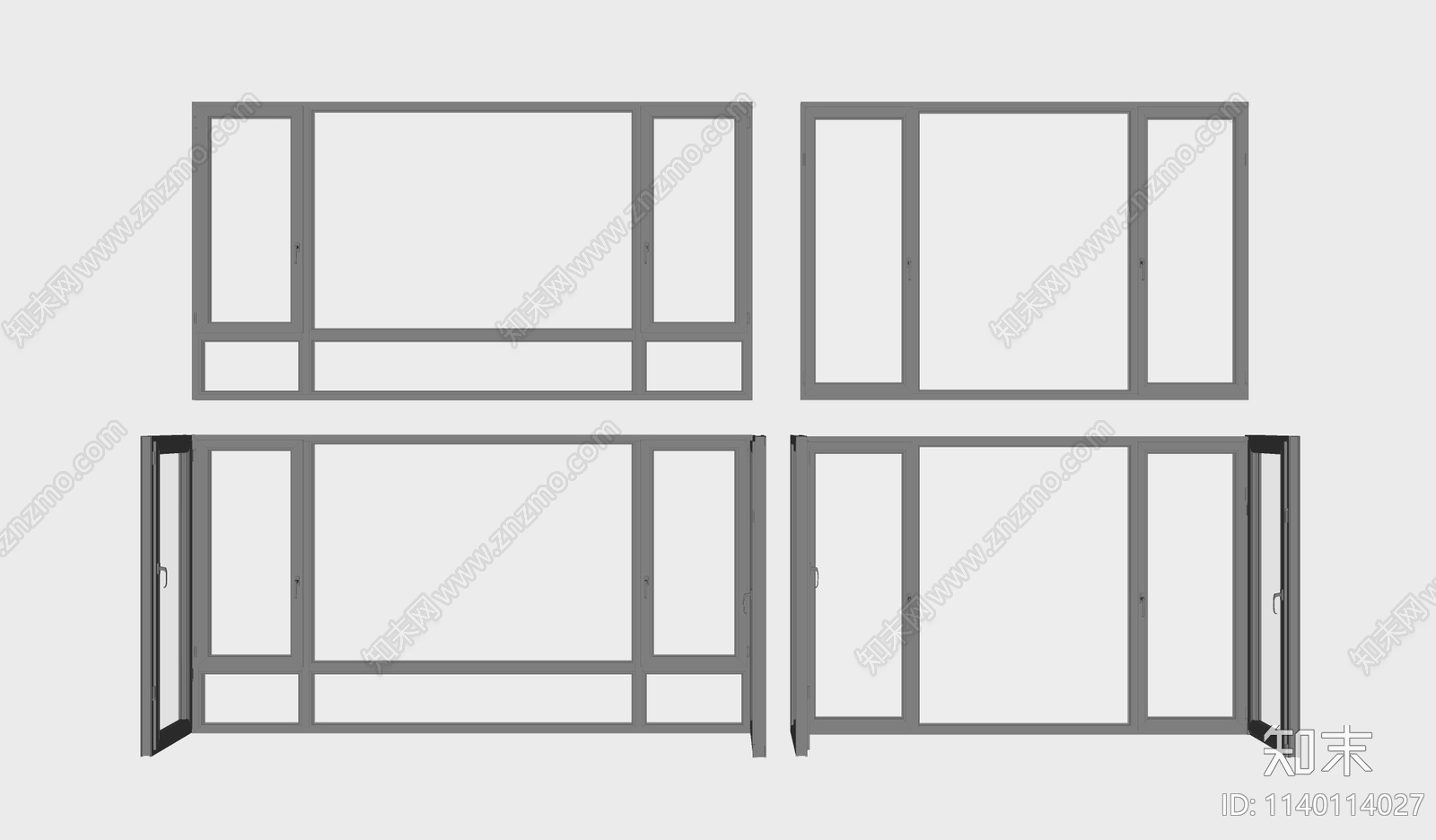 现代落地窗SU模型下载【ID:1140114027】