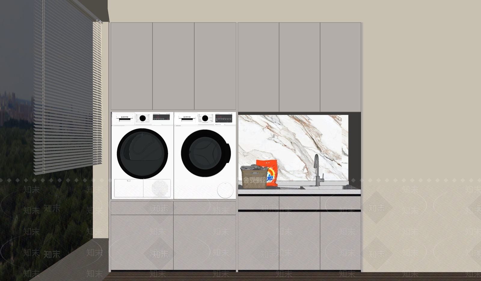 现代洗衣机柜SU模型下载【ID:1140114196】