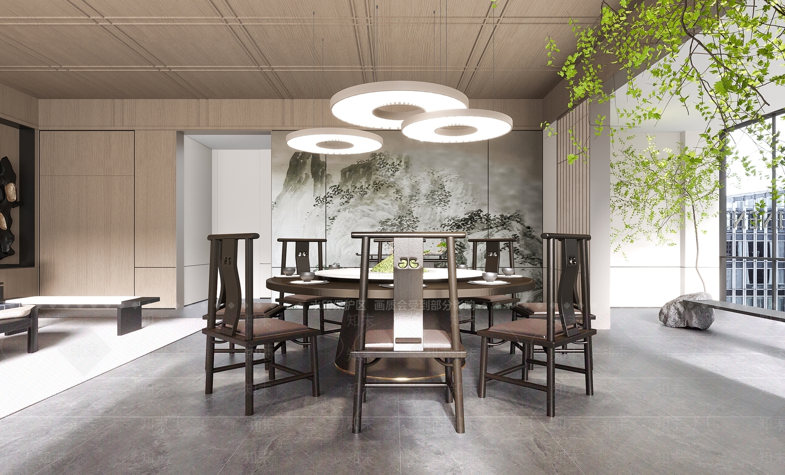 新中式中餐厅包房3D模型下载【ID:1140115541】