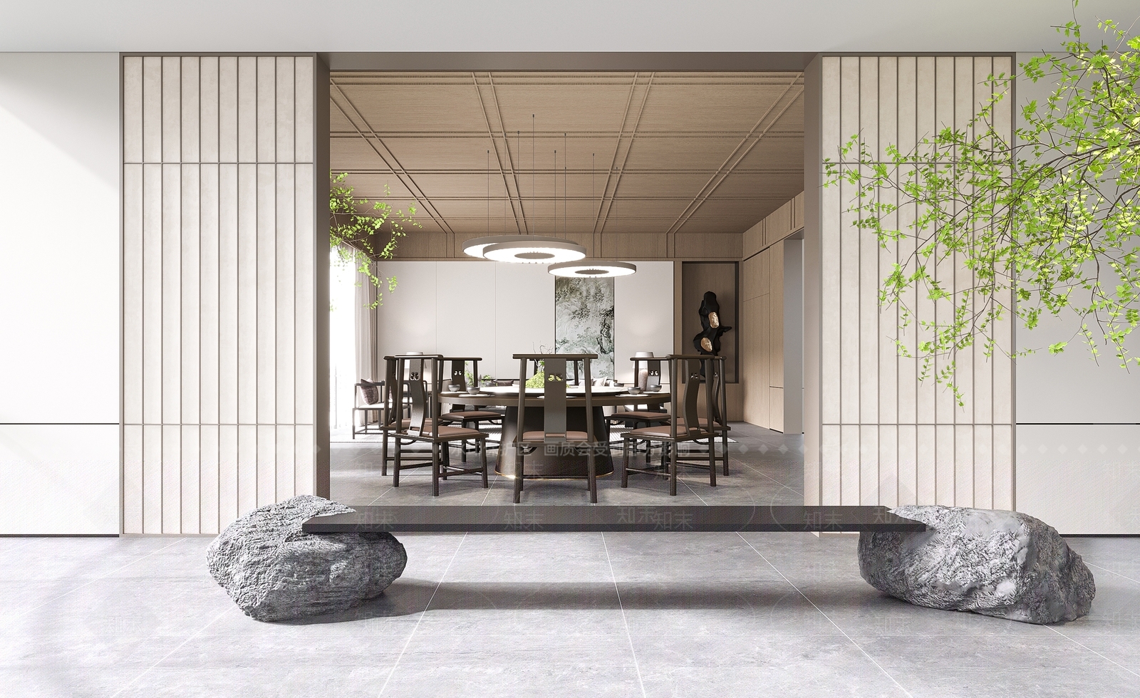 新中式中餐厅包房3D模型下载【ID:1140115541】