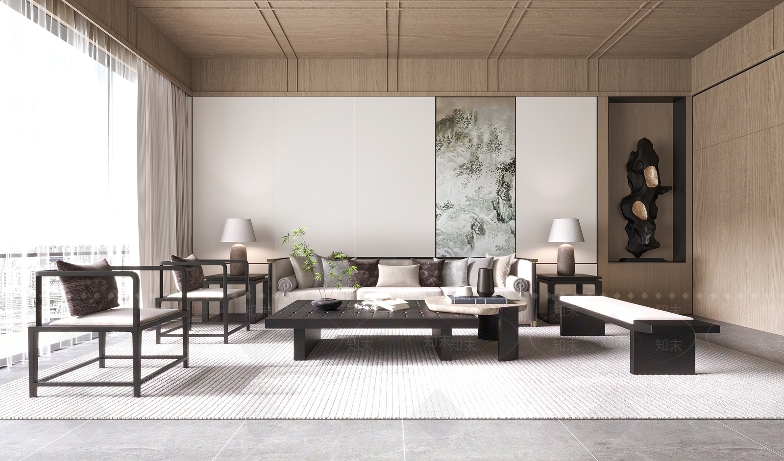 新中式中餐厅包房3D模型下载【ID:1140115541】