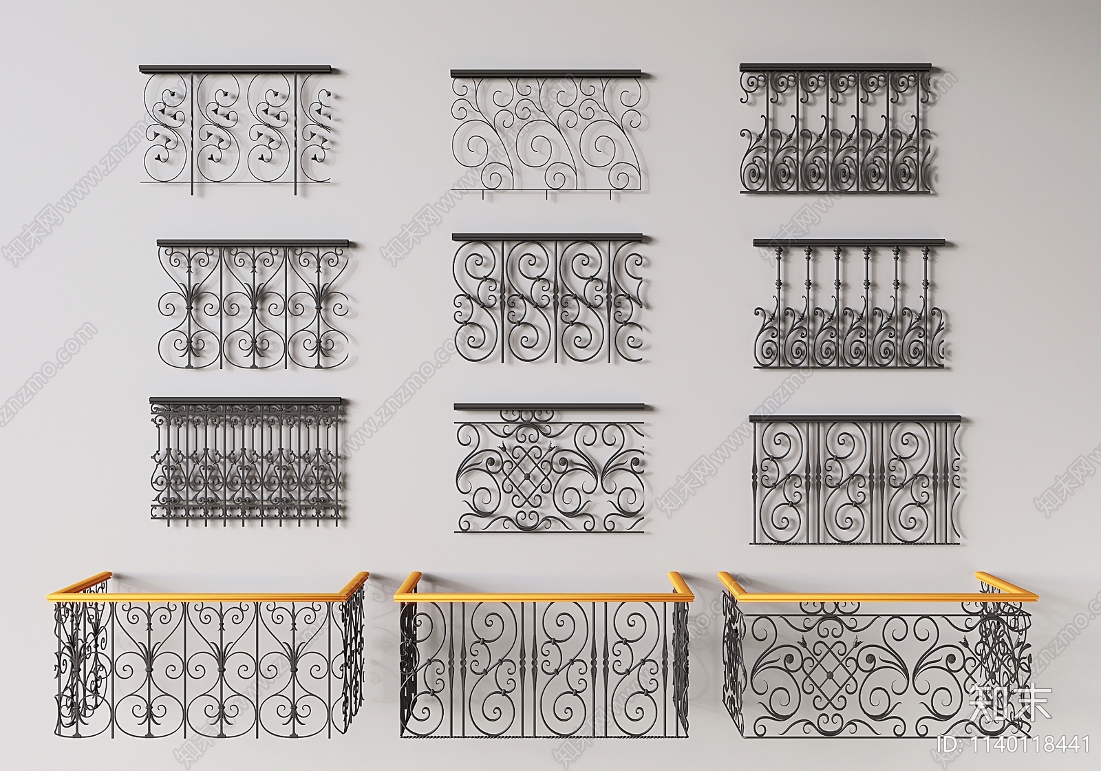 现代铁艺栏杆3D模型下载【ID:1140118441】