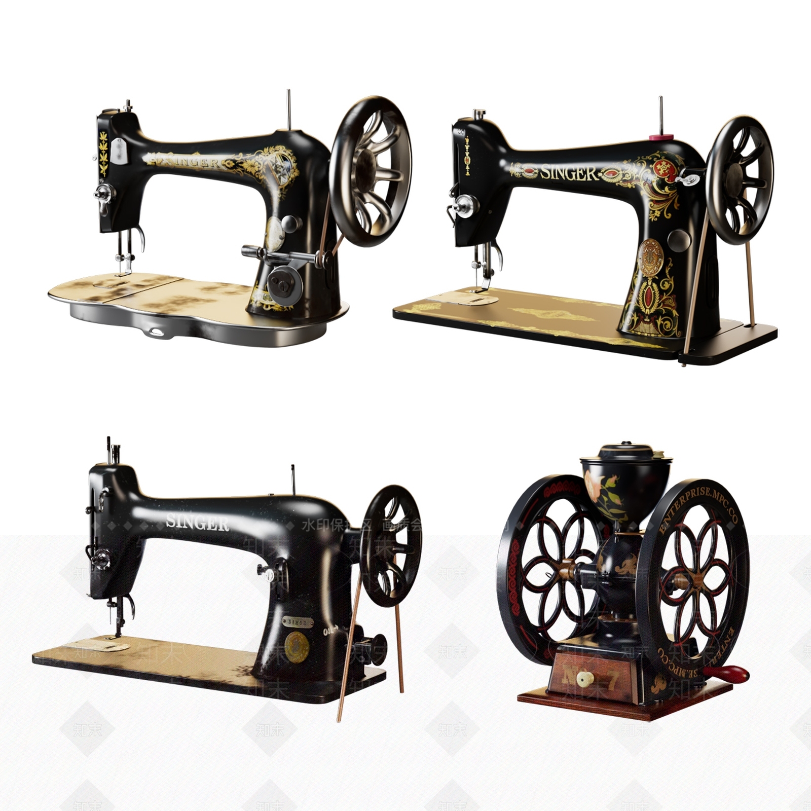 老式缝纫机3D模型下载【ID:1140118429】
