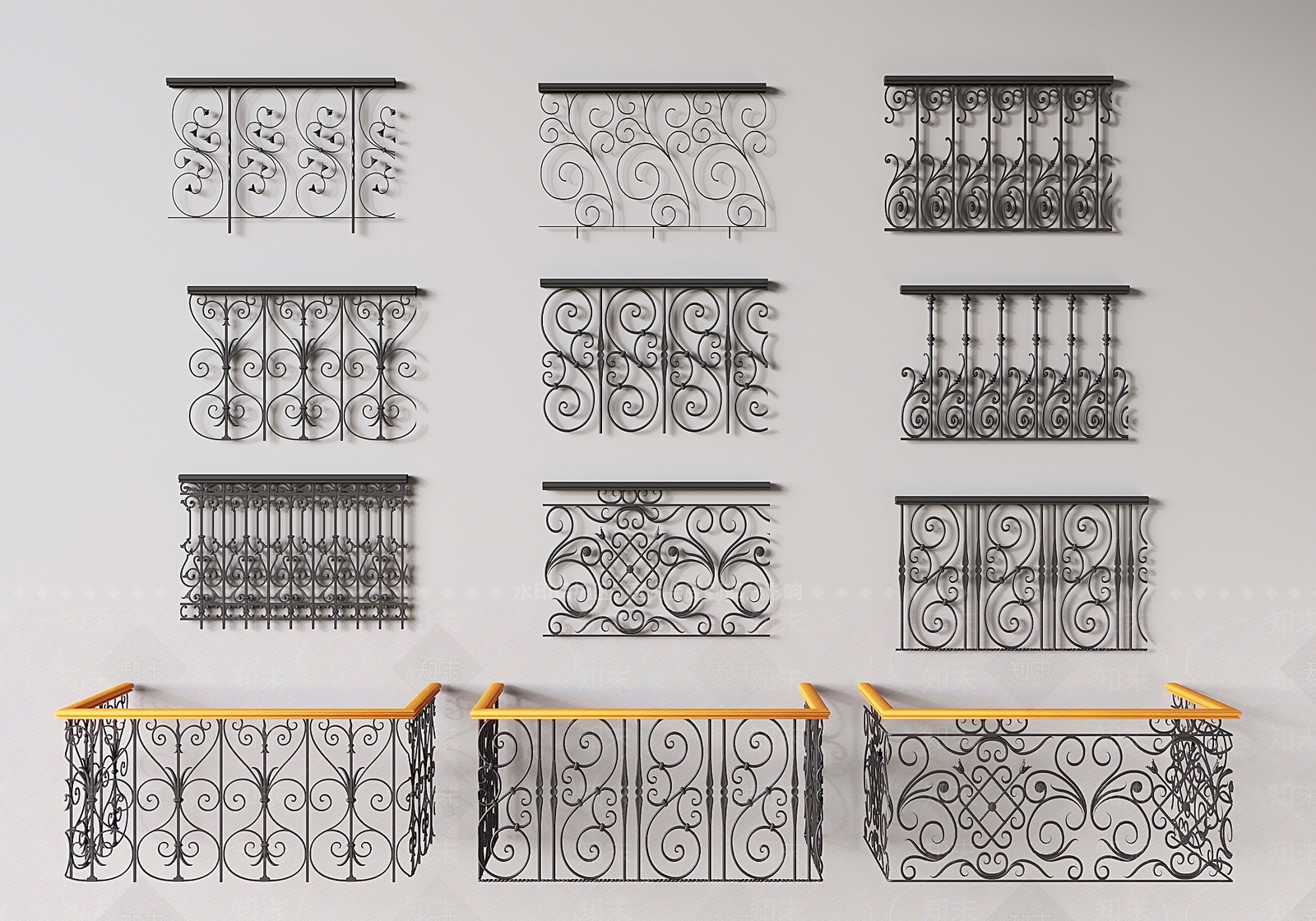 现代铁艺栏杆SU模型下载【ID:1140118583】