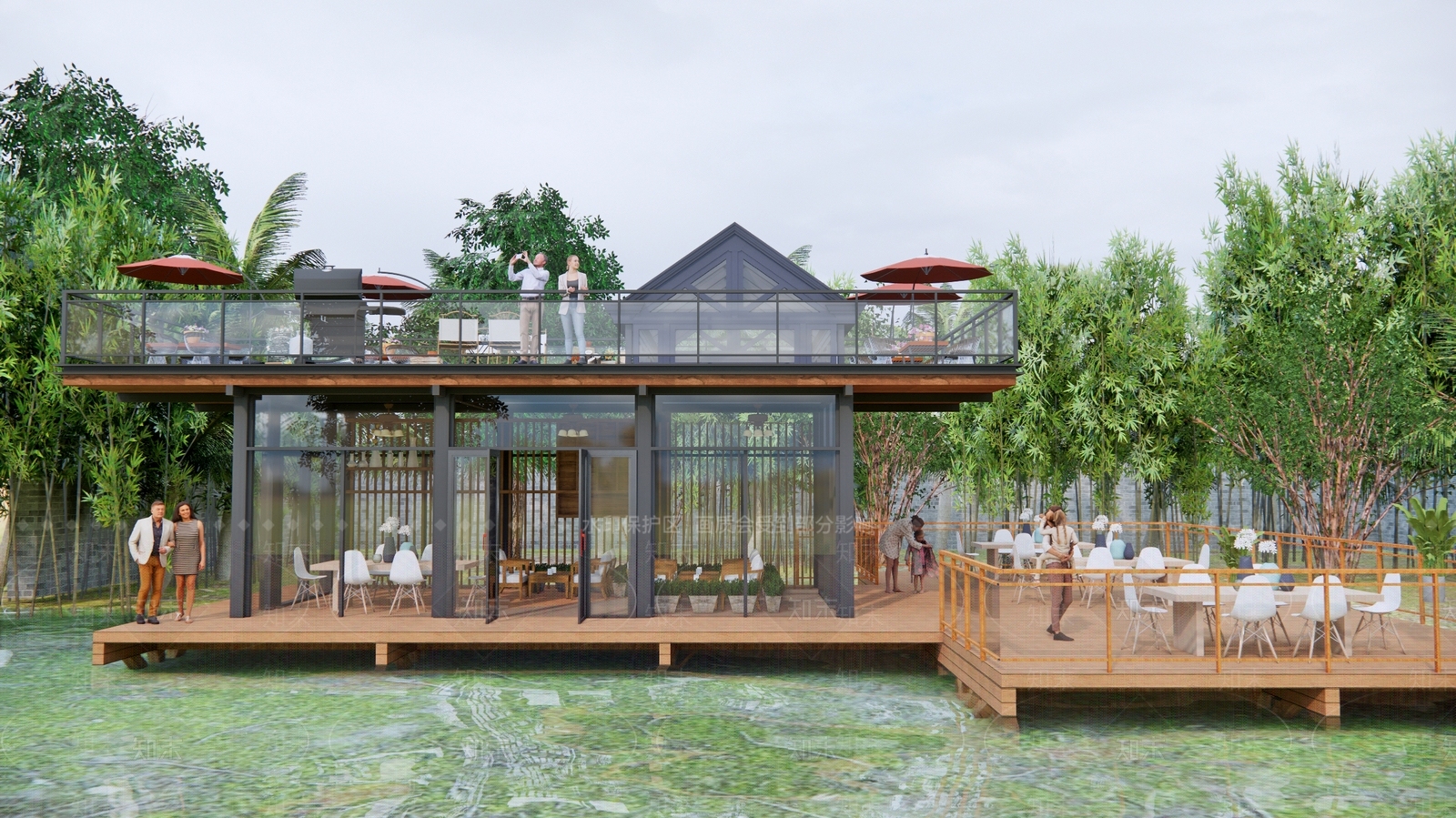 现代钢结构餐饮建筑SU模型下载【ID:1140119536】