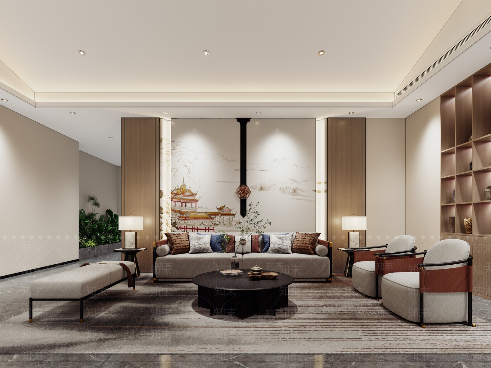 新中式会客区3D模型下载【ID:1140120113】_知末3d模型网