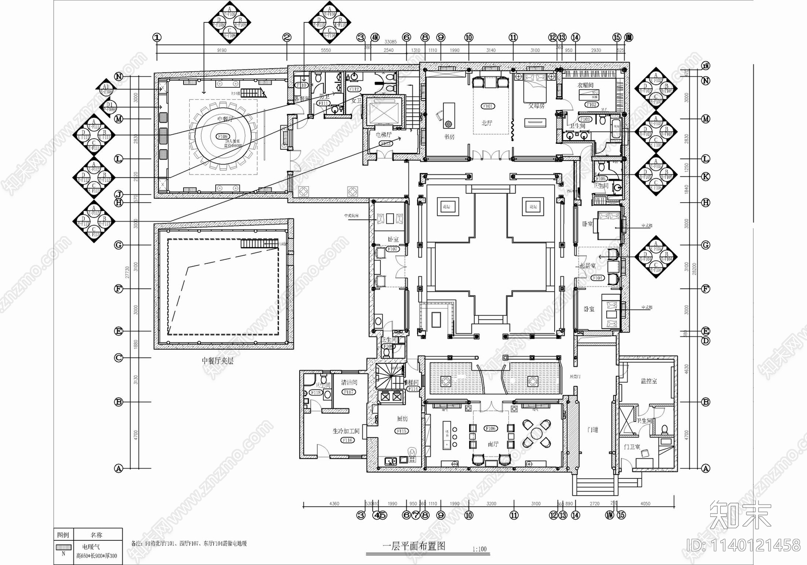 四层别墅豪宅家装室内cad施工图下载【ID:1140121458】