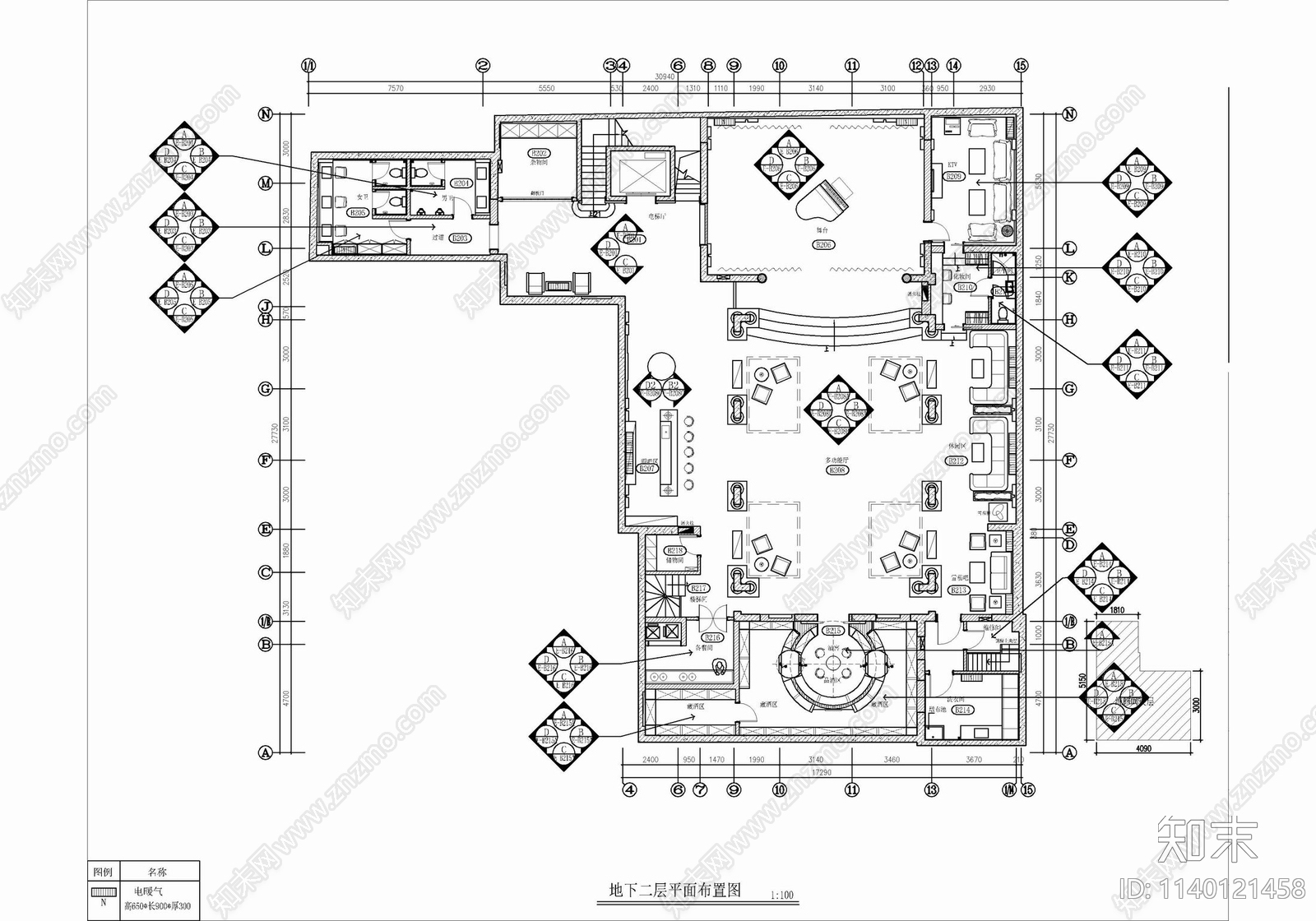 四层别墅豪宅家装室内cad施工图下载【ID:1140121458】