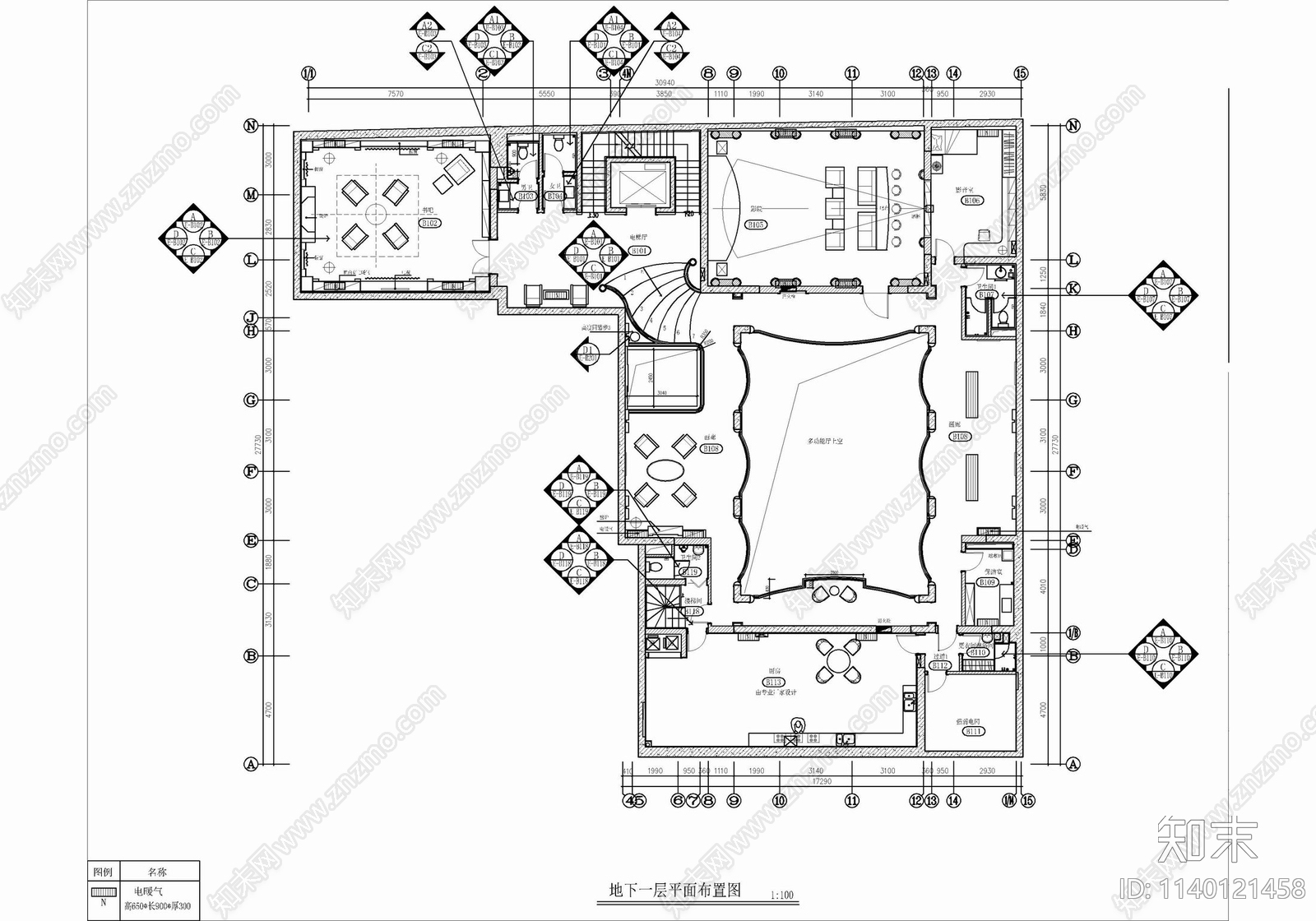 四层别墅豪宅家装室内cad施工图下载【ID:1140121458】