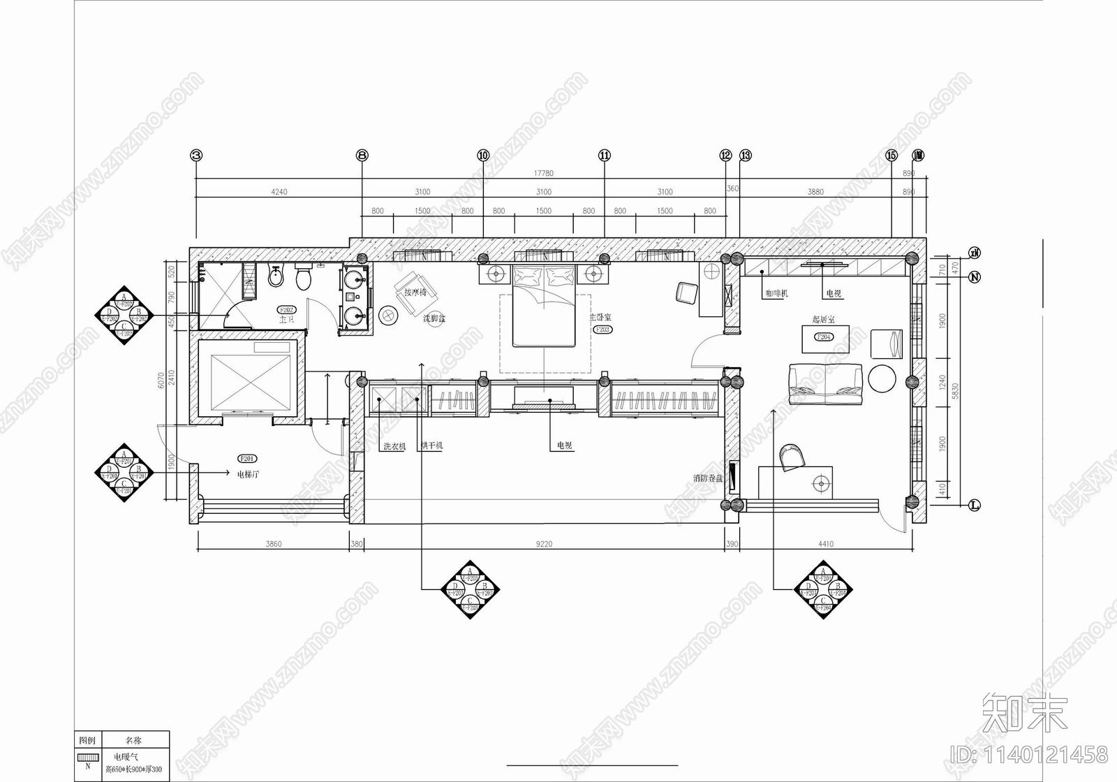 四层别墅豪宅家装室内cad施工图下载【ID:1140121458】