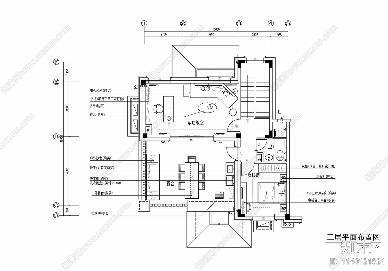 三层双拼别墅家装室内施工图下载【ID:1140121824】