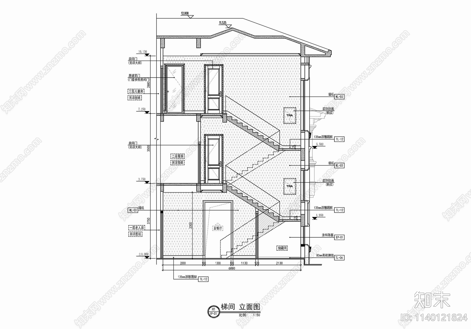 三层双拼别墅家装室内施工图下载【ID:1140121824】