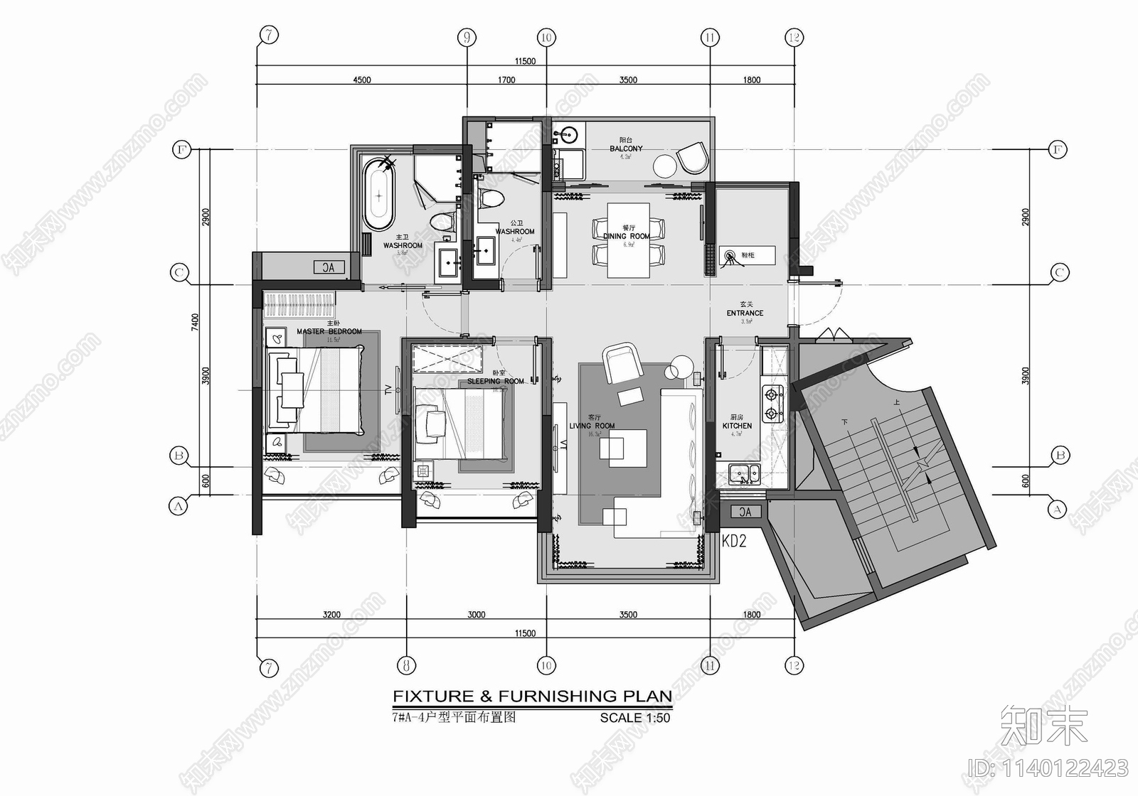 85㎡两居室家装样板间室内cad施工图下载【ID:1140122423】