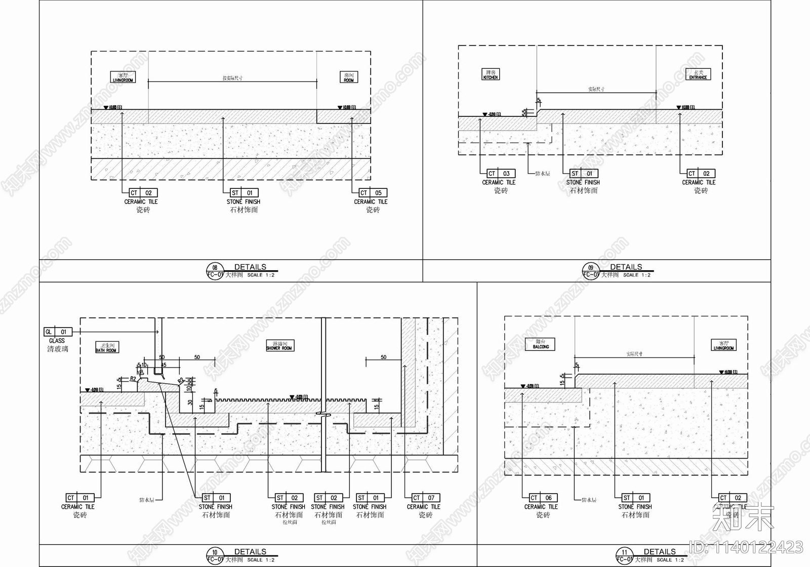 85㎡两居室家装样板间室内cad施工图下载【ID:1140122423】