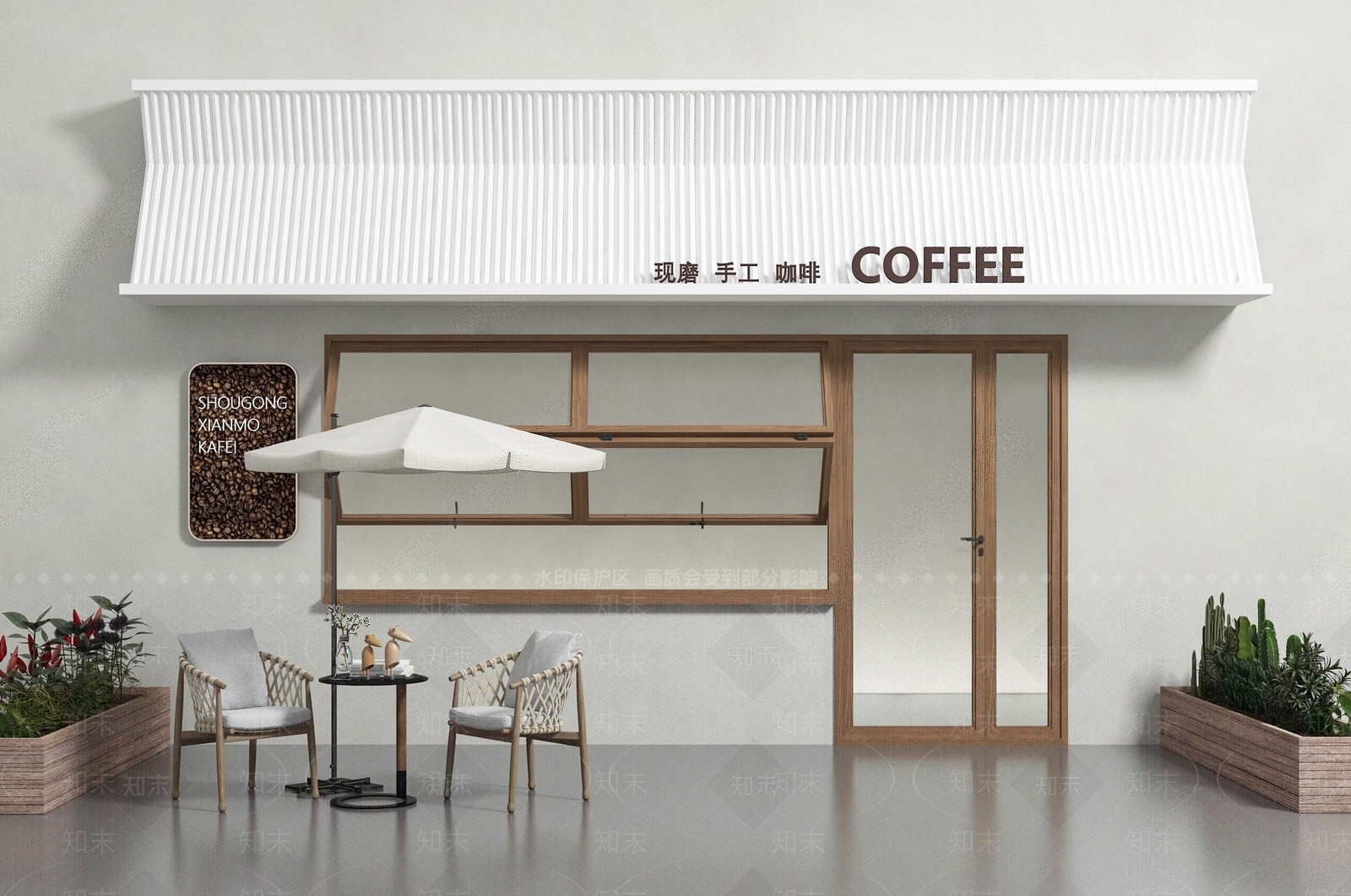 现代咖啡店门头门面SU模型下载【ID:1140125590】_知末su模型网