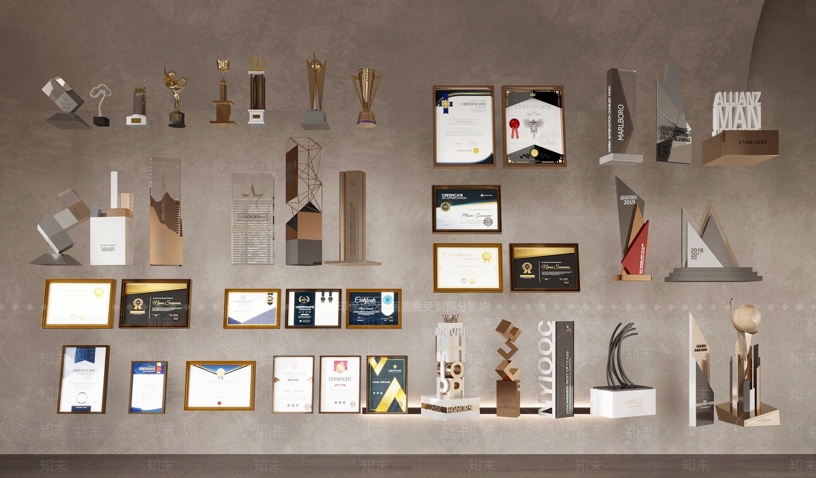 现代奖杯奖状摆件3D模型下载【ID:1140128976】