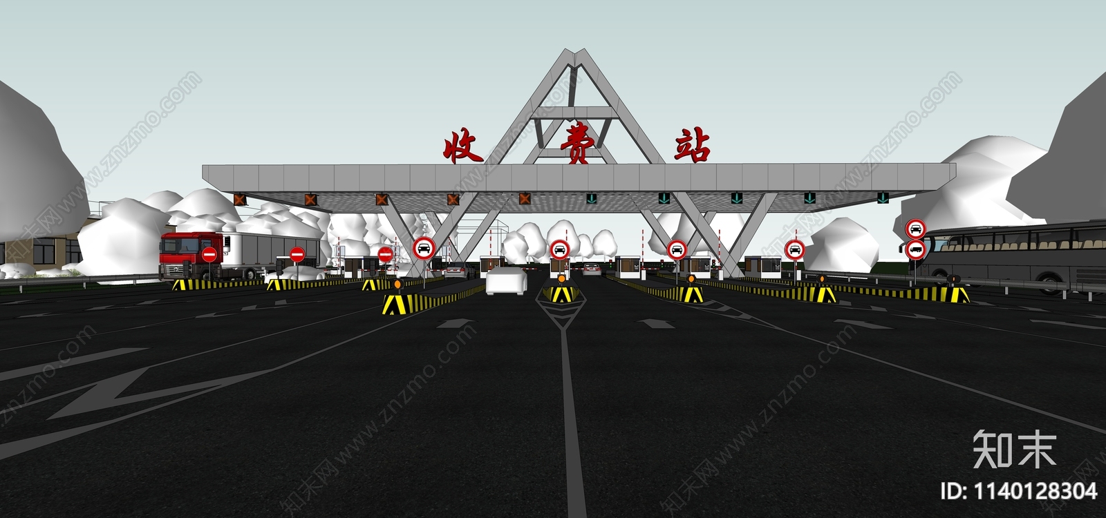 现代收费站SU模型下载【ID:1140128304】