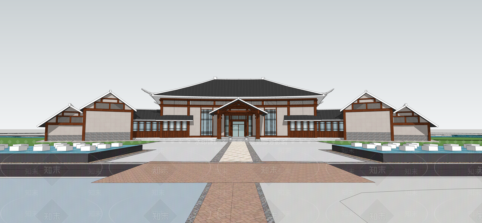 现代度假村餐饮游客中心SU模型下载【ID:1140130068】