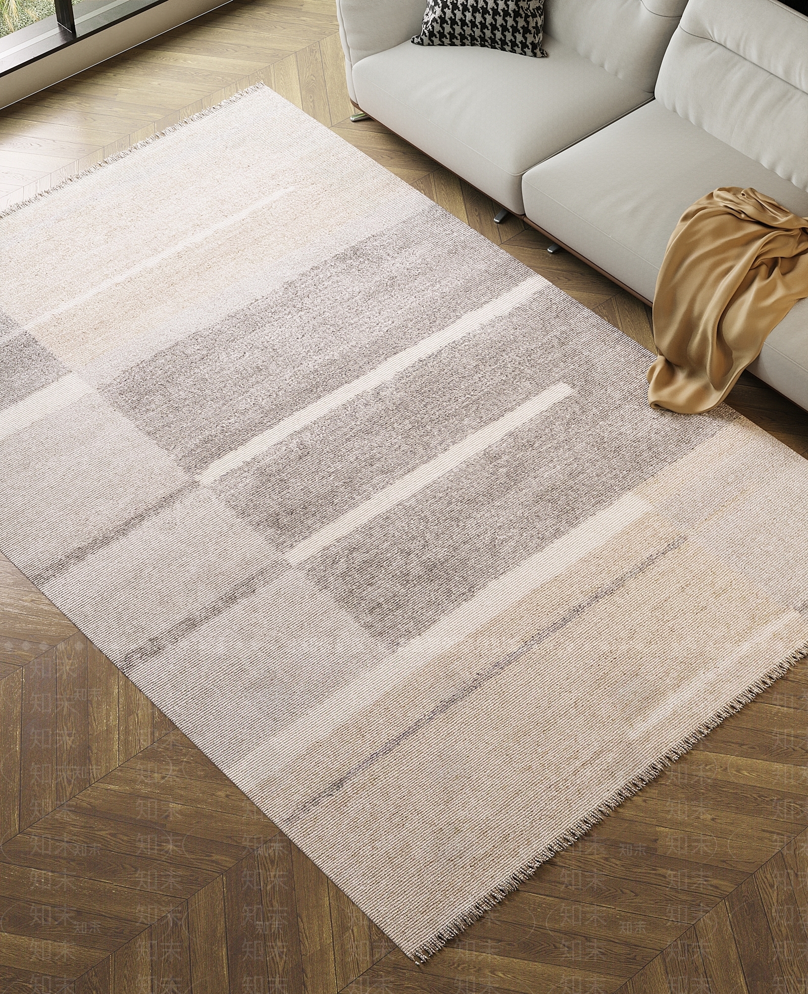 现代复古流苏地毯3D模型下载【ID:1140132159】