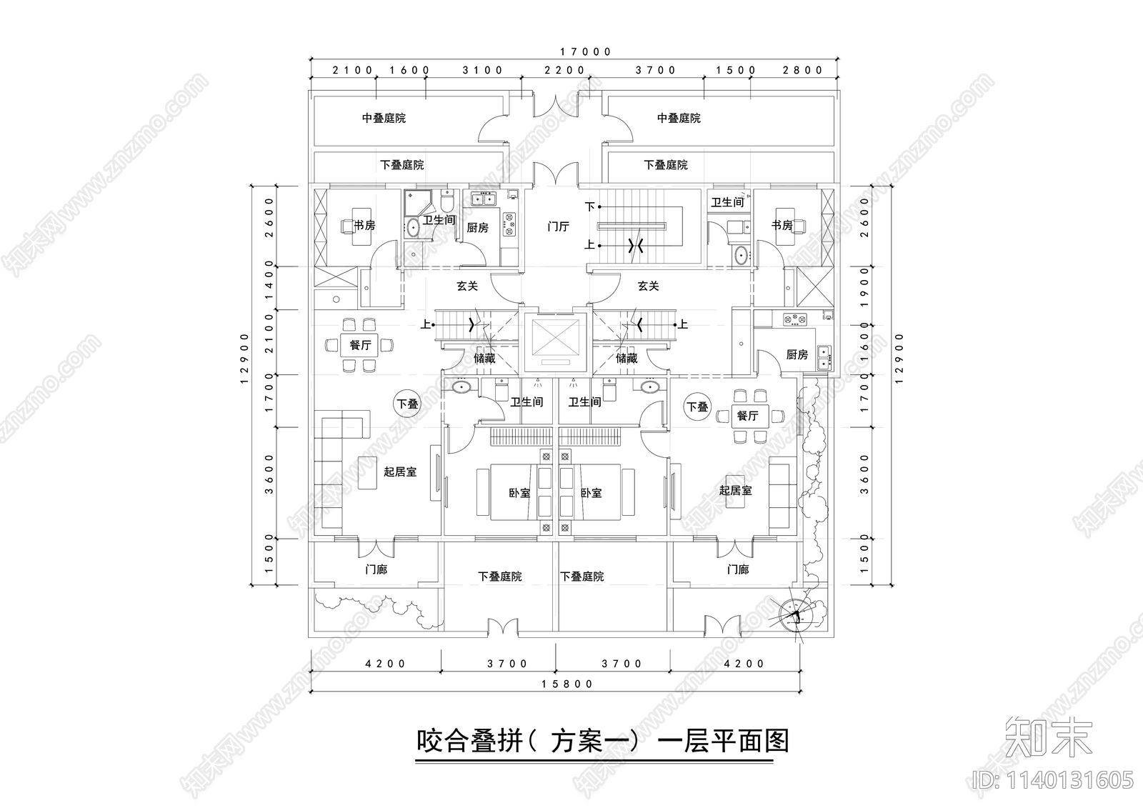 现代多层叠墅户型平面图施工图下载【ID:1140131605】