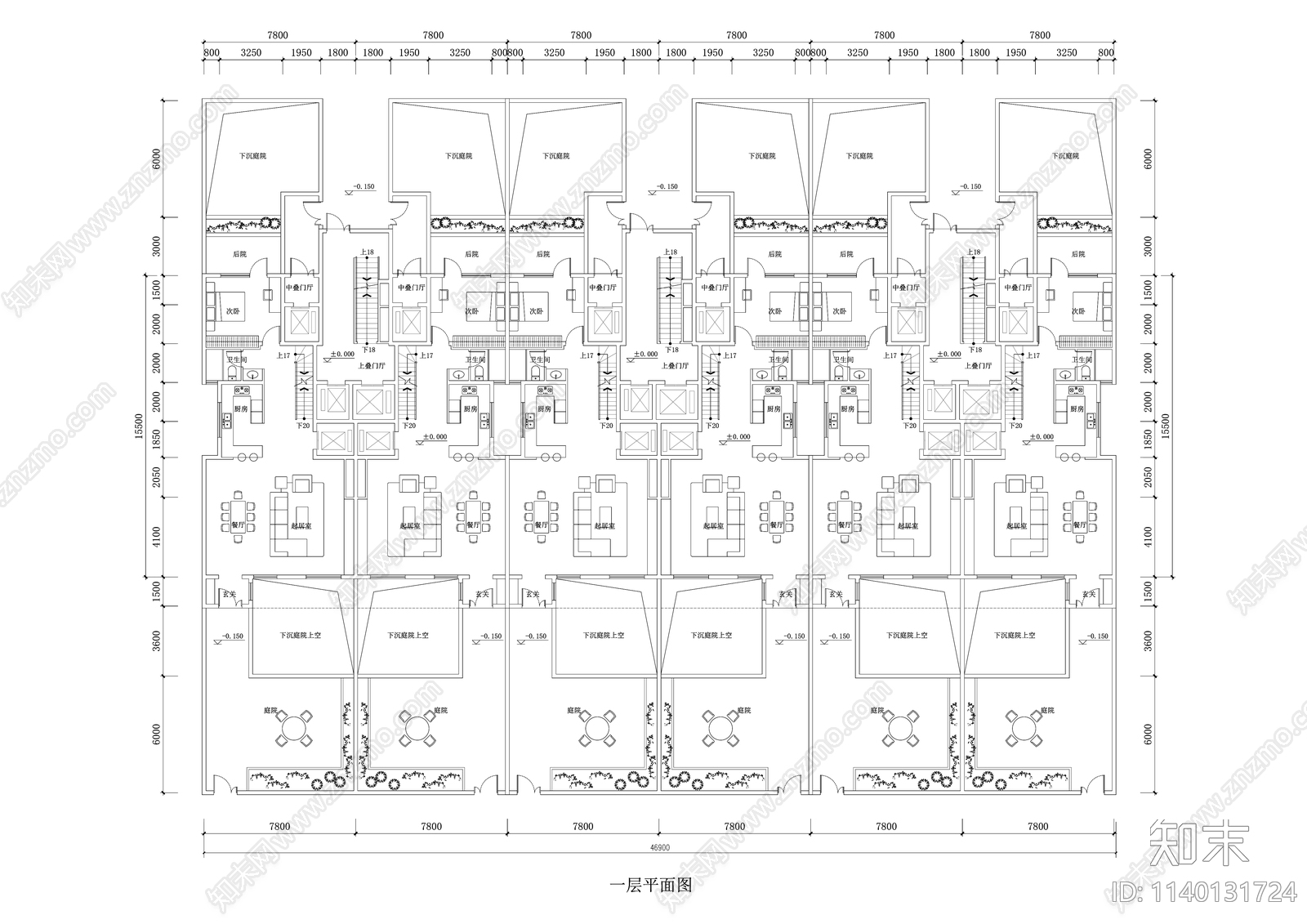 现代多层叠墅户型平面图施工图下载【ID:1140131724】