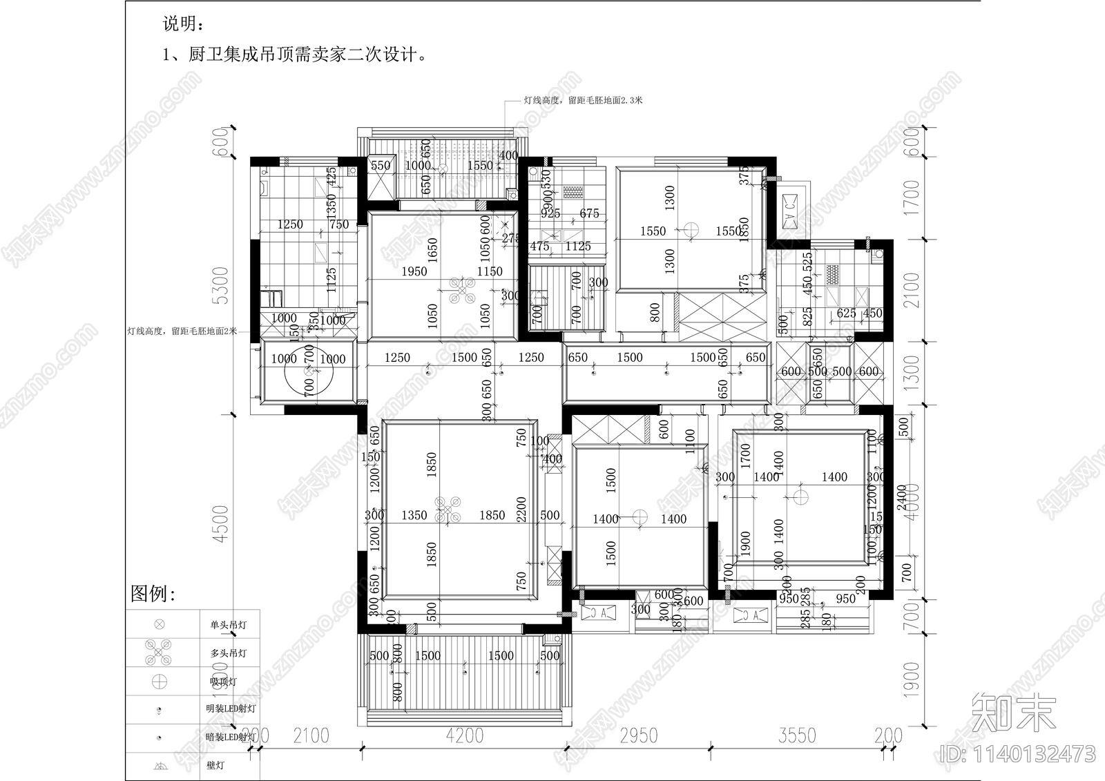 现代简约130平米三室两厅大平层精装修cad施工图下载【ID:1140132473】