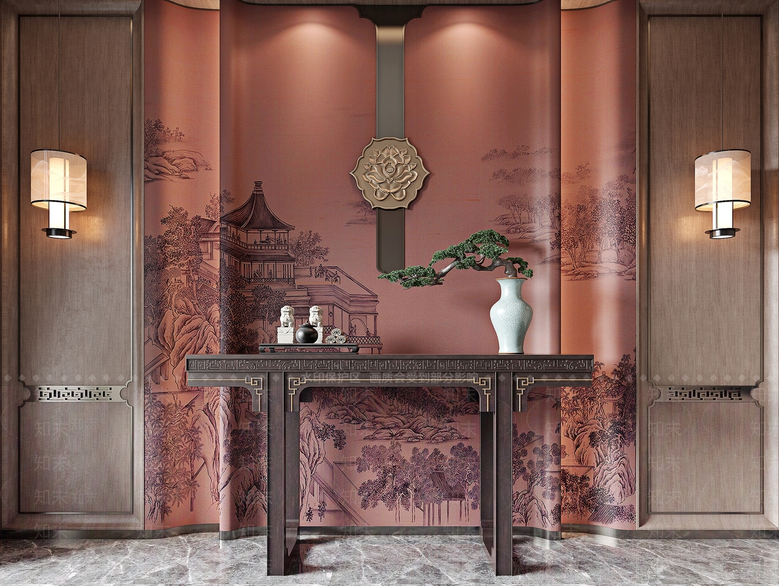 新中式玄关端景3D模型下载【ID:1140136814】