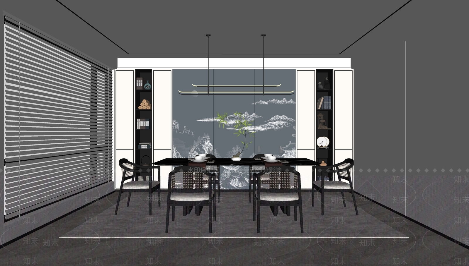 新中式家居餐厅SU模型下载【ID:1140137946】_知末su模型网