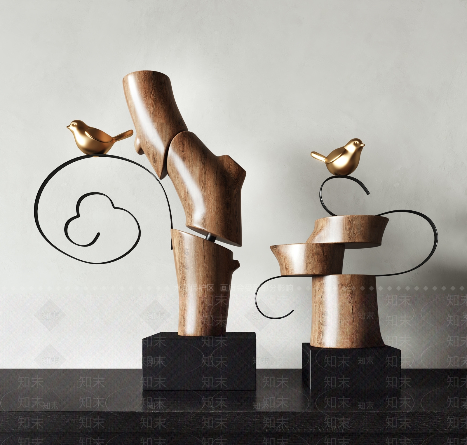 新中式禅意根雕装饰摆件组合3D模型下载【ID:1140140196】