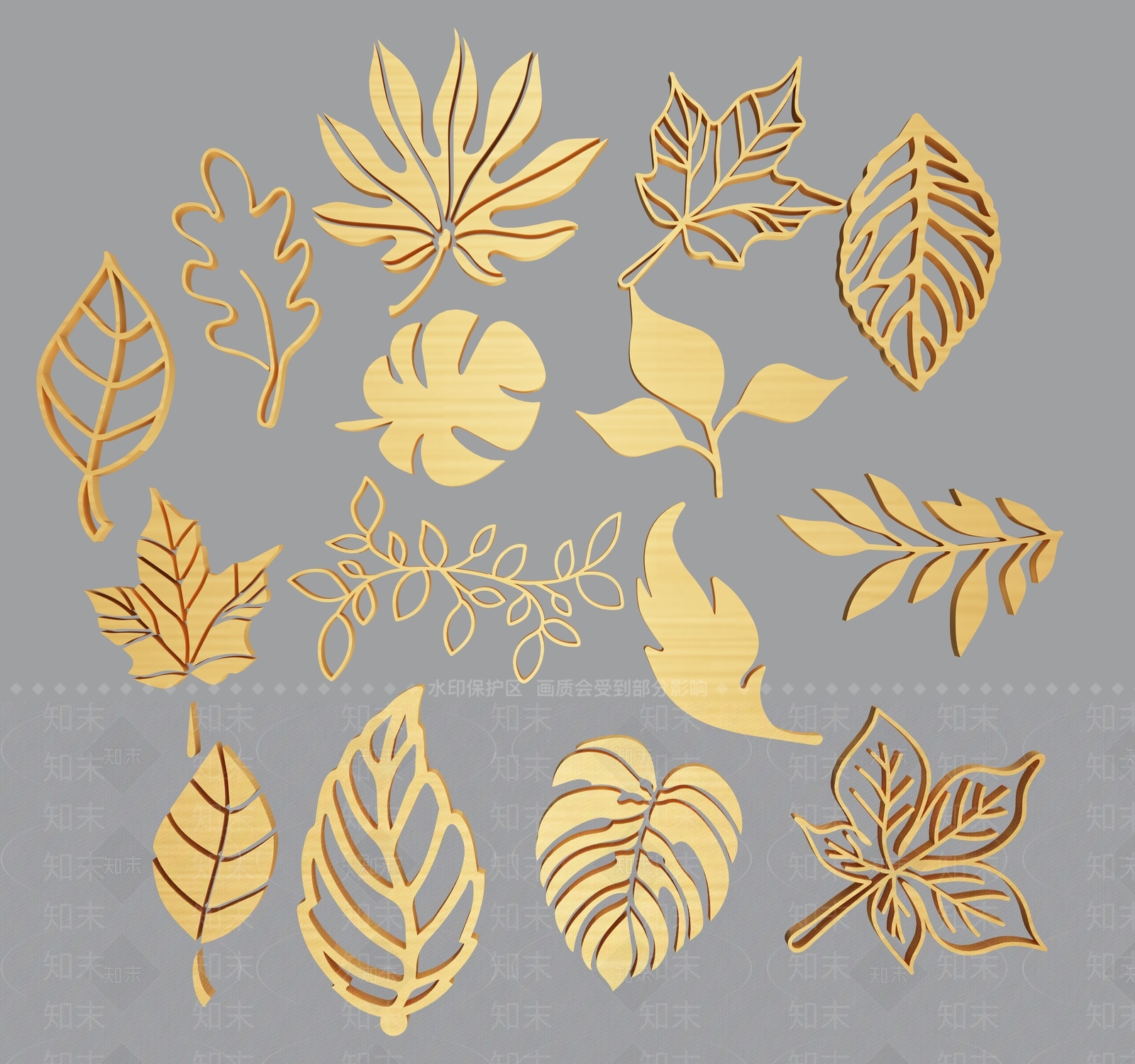 现代枫叶墙饰挂件3D模型下载【ID:1140141153】