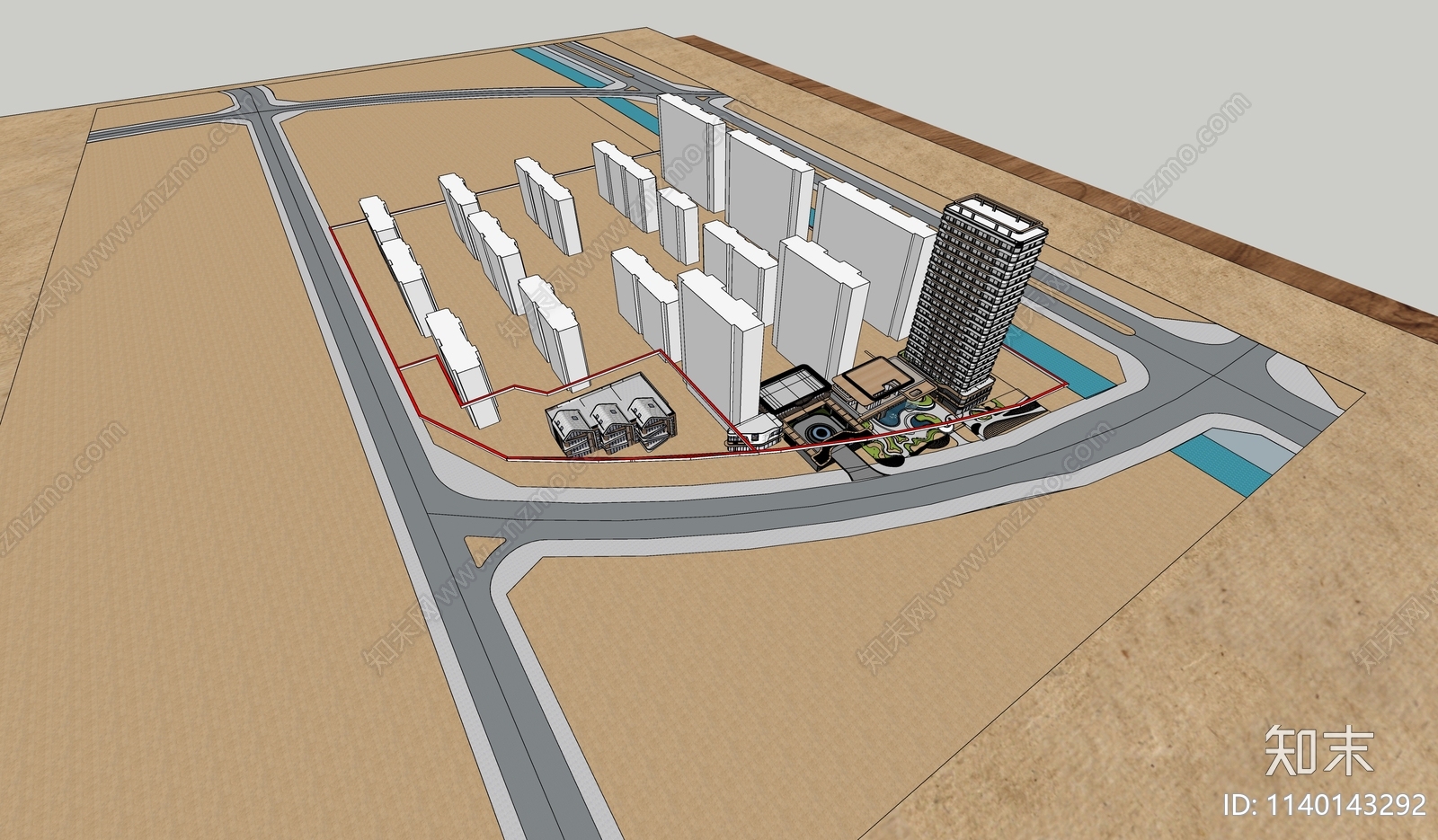 现代小区建筑SU模型下载【ID:1140143292】