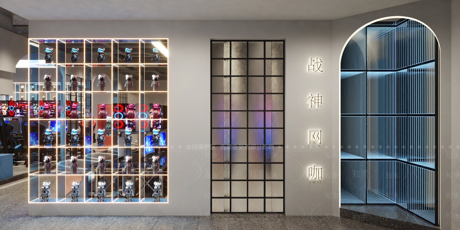 现代科技网咖门厅3D模型下载【ID:1140144894】