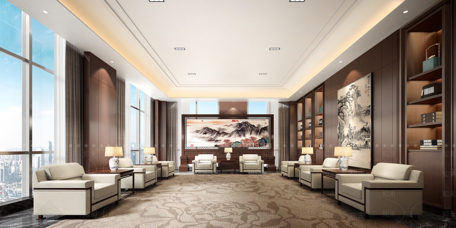 新中式贵宾接待室3D模型下载【ID:1140146433】