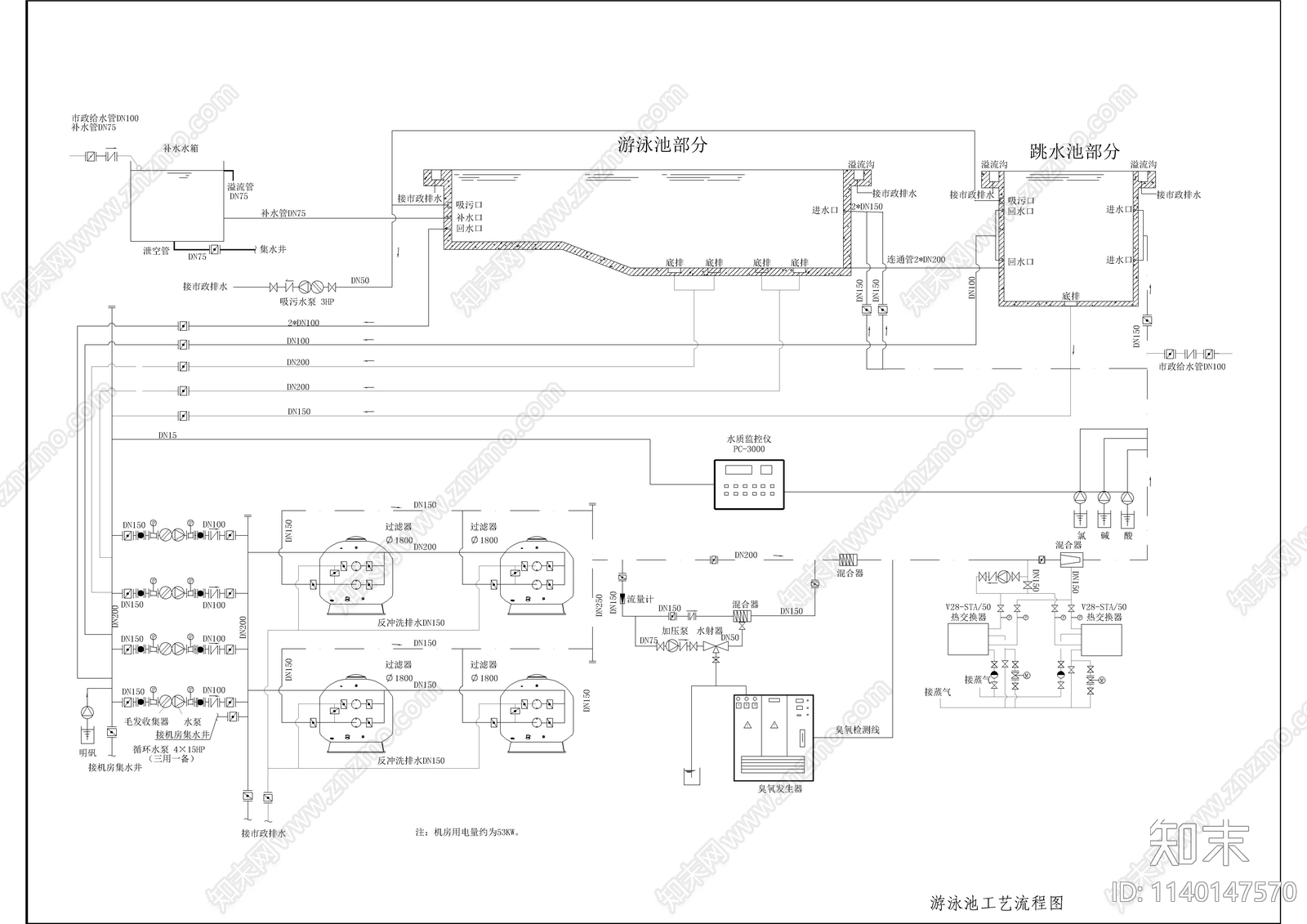 游泳池训练池跳水池详图cad施工图下载【ID:1140147570】