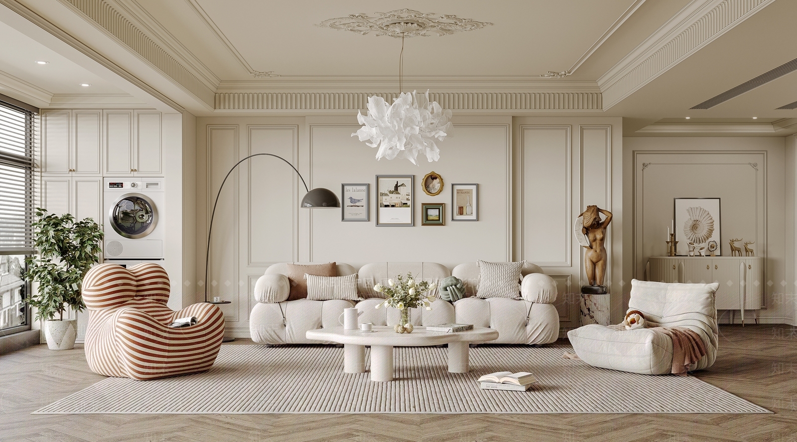 法式奶油风客厅3D模型下载【ID:1140148453】