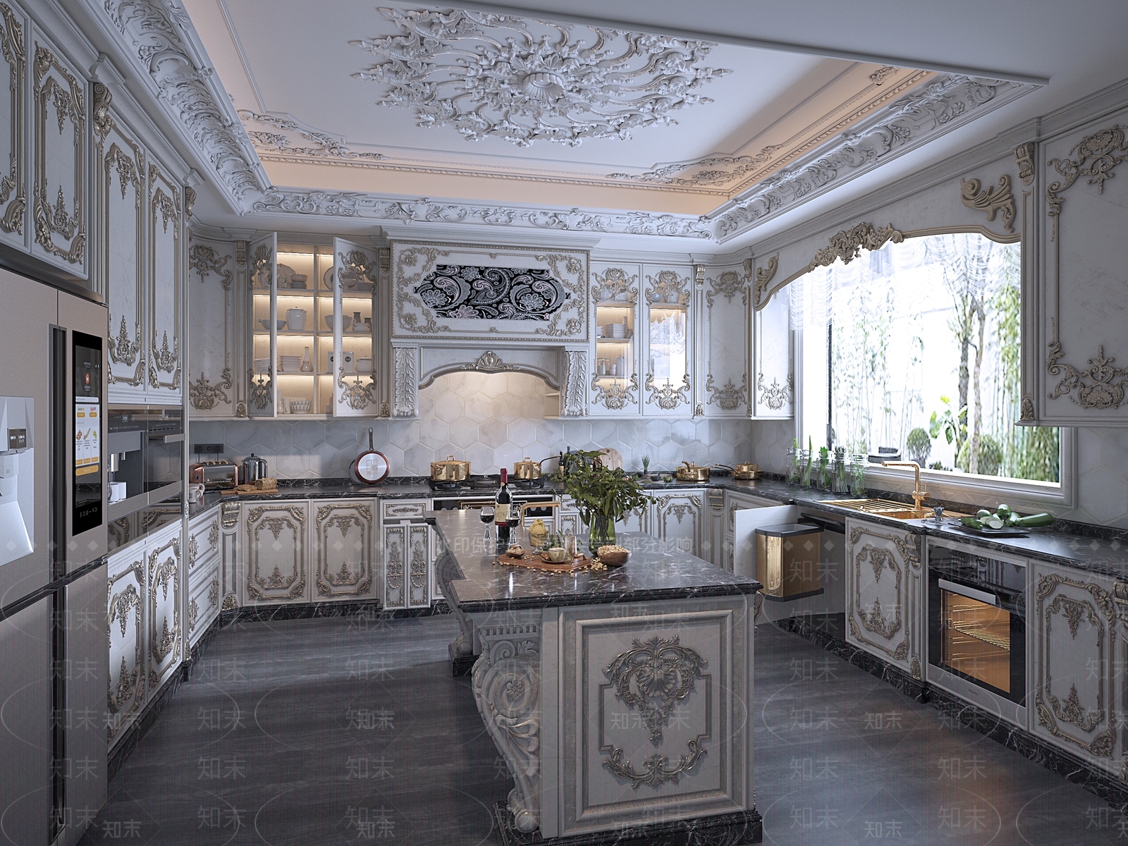 欧式古典厨房3D模型下载【ID:1140148648】