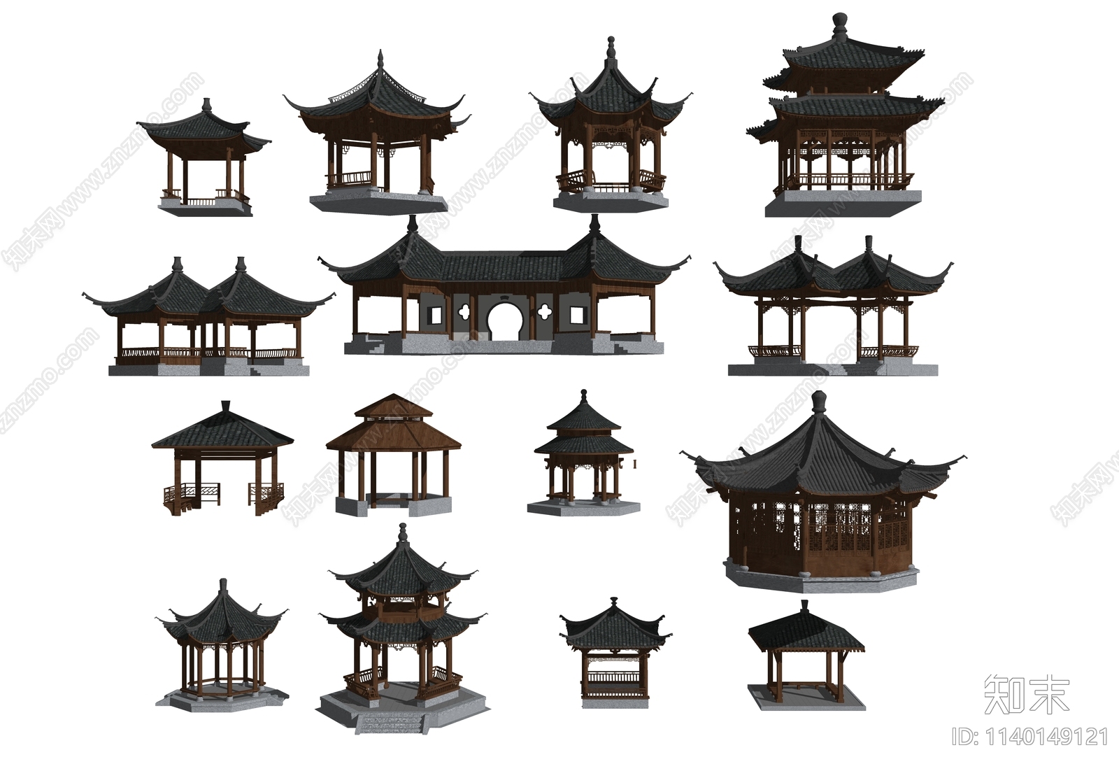 中式亭子SU模型下载【ID:1140149121】