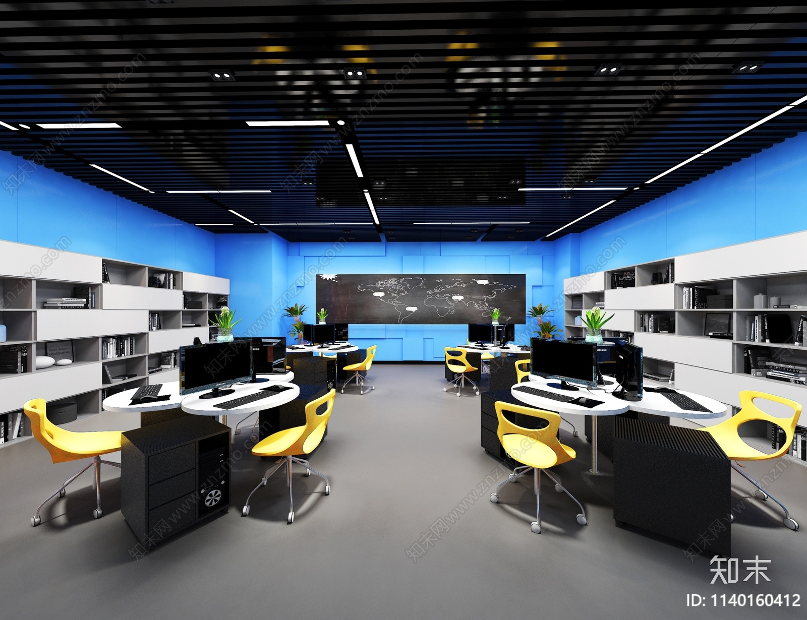 现代风客户服务中心展厅效果图cad施工图下载【ID:1140160412】