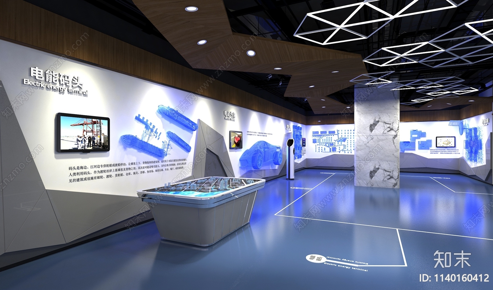 现代风客户服务中心展厅效果图cad施工图下载【ID:1140160412】