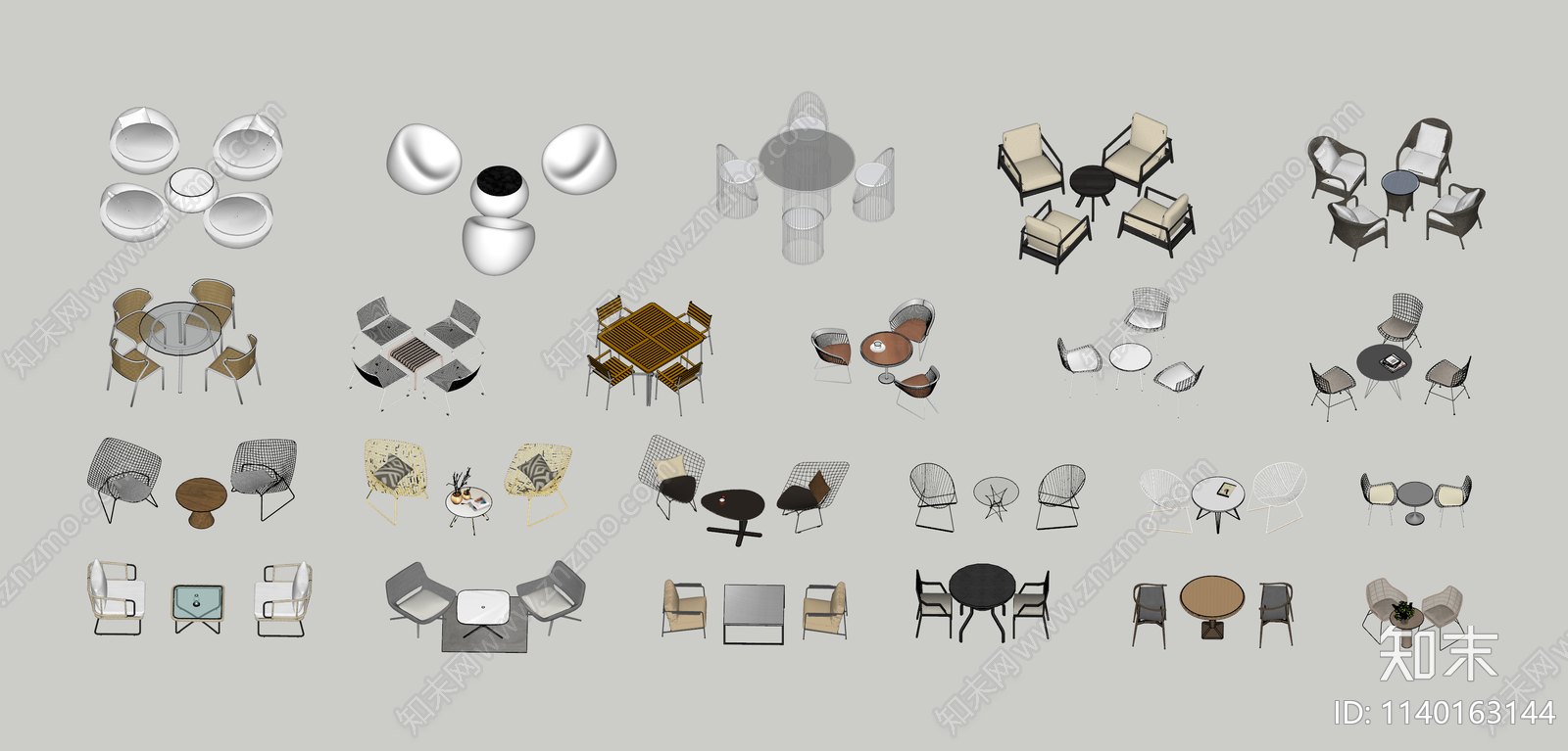 现代户外休闲桌椅组合SU模型下载【ID:1140163144】