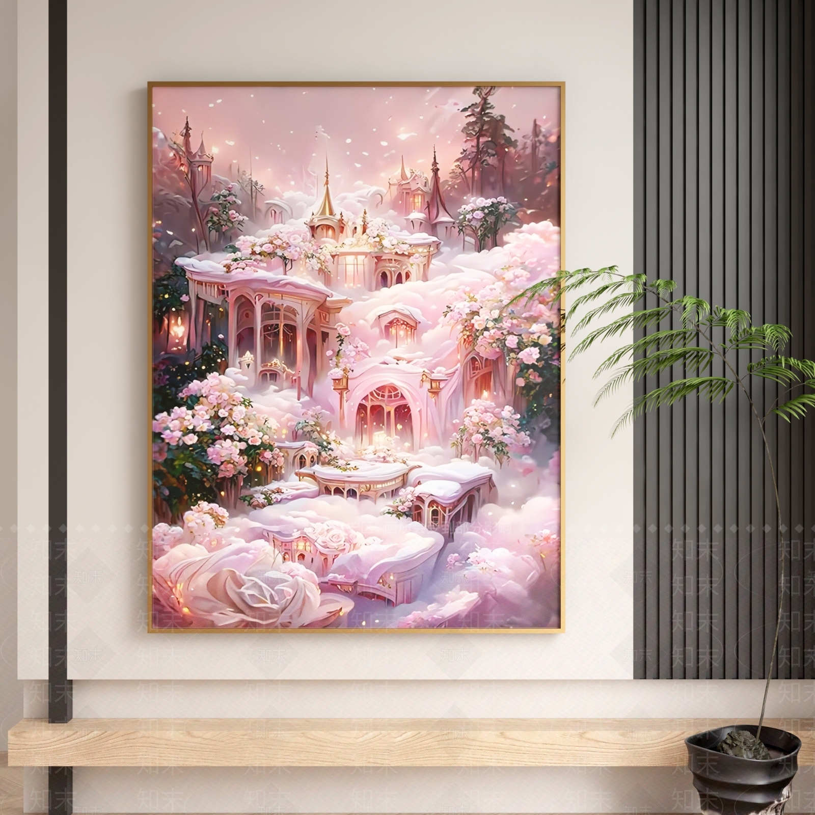 现代粉色梦幻少女儿童城堡装饰挂画3D模型下载【ID:1140167172】