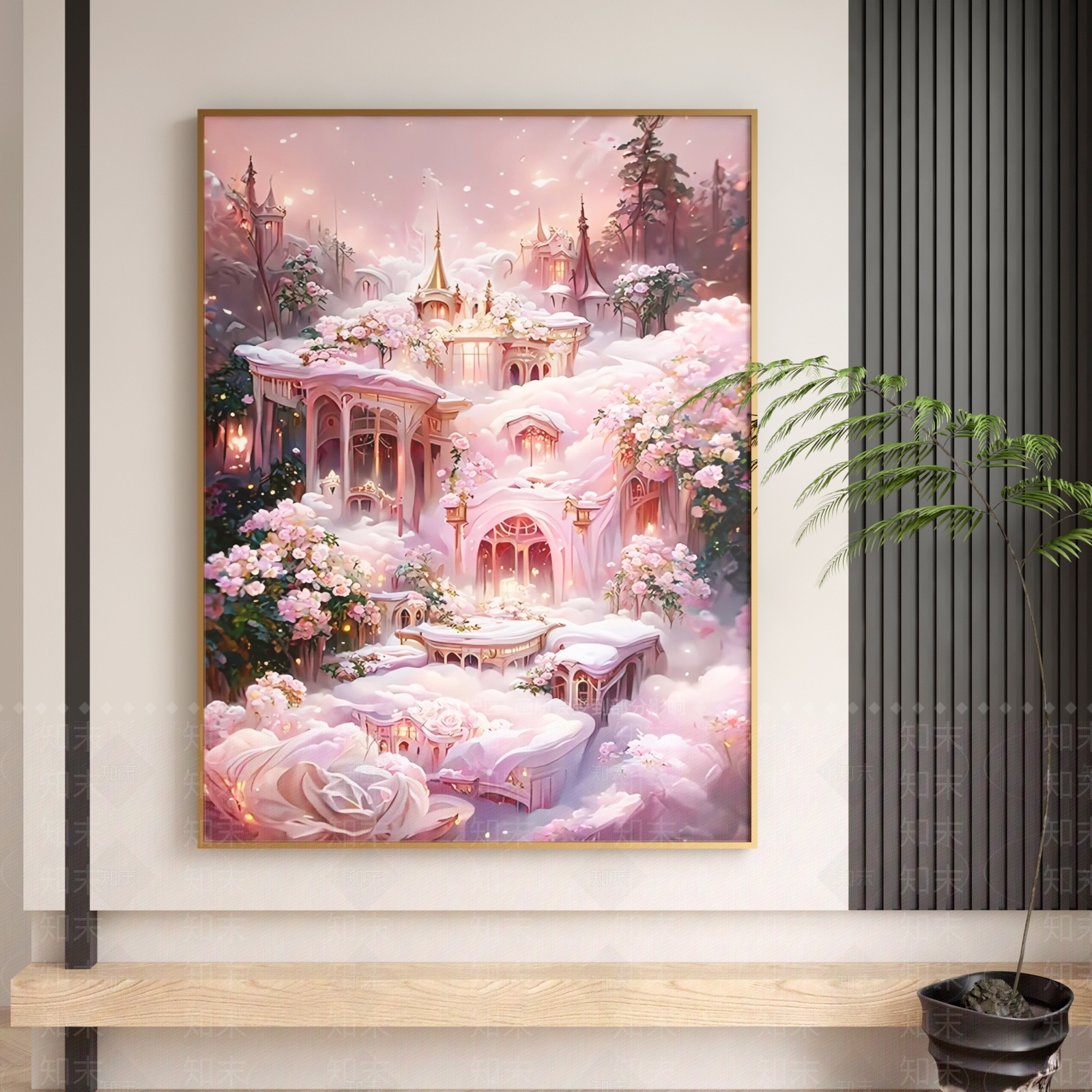 现代粉色梦幻少女儿童城堡装饰挂画SU模型下载【ID:1140167170】