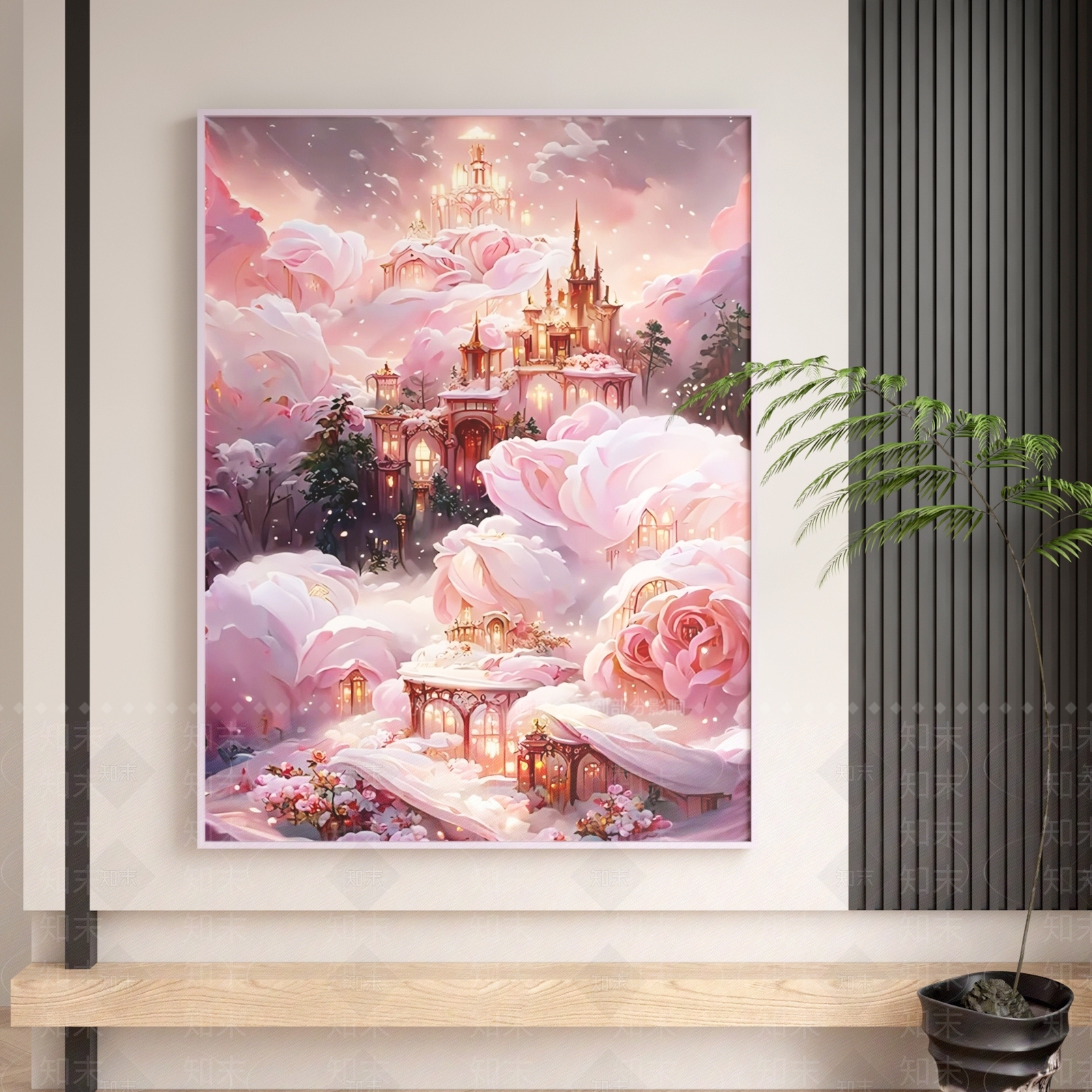 现代粉色梦幻少女儿童城堡装饰挂画SU模型下载【ID:1140167616】