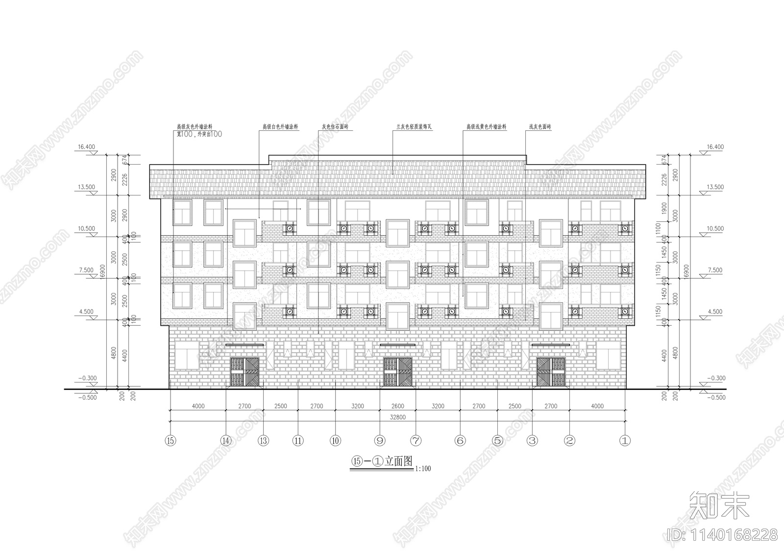 多层住宅楼建筑cad施工图下载【ID:1140168228】