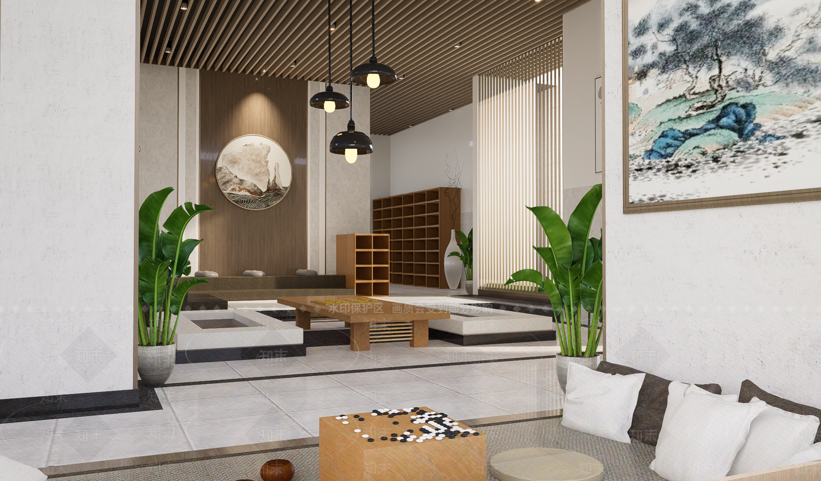 现代茶室架空层SU模型下载【ID:1140171667】