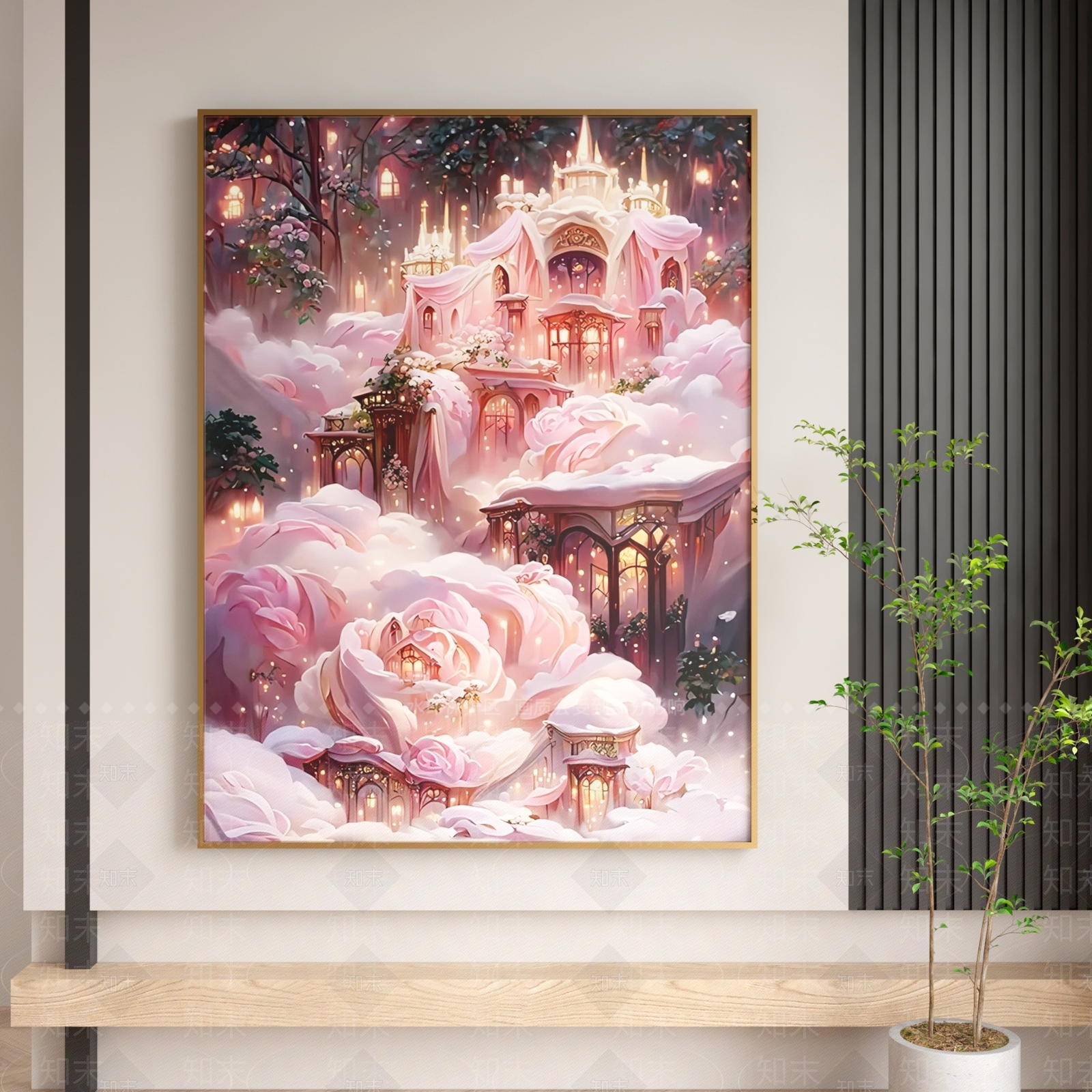 现代粉色梦幻少女儿童城堡装饰挂画3D模型下载【ID:1140173865】