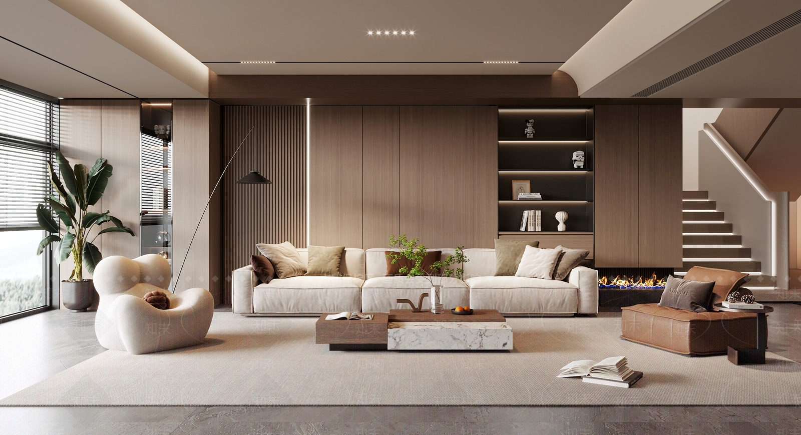 现代轻奢别墅客厅3D模型下载【ID:1140173898】