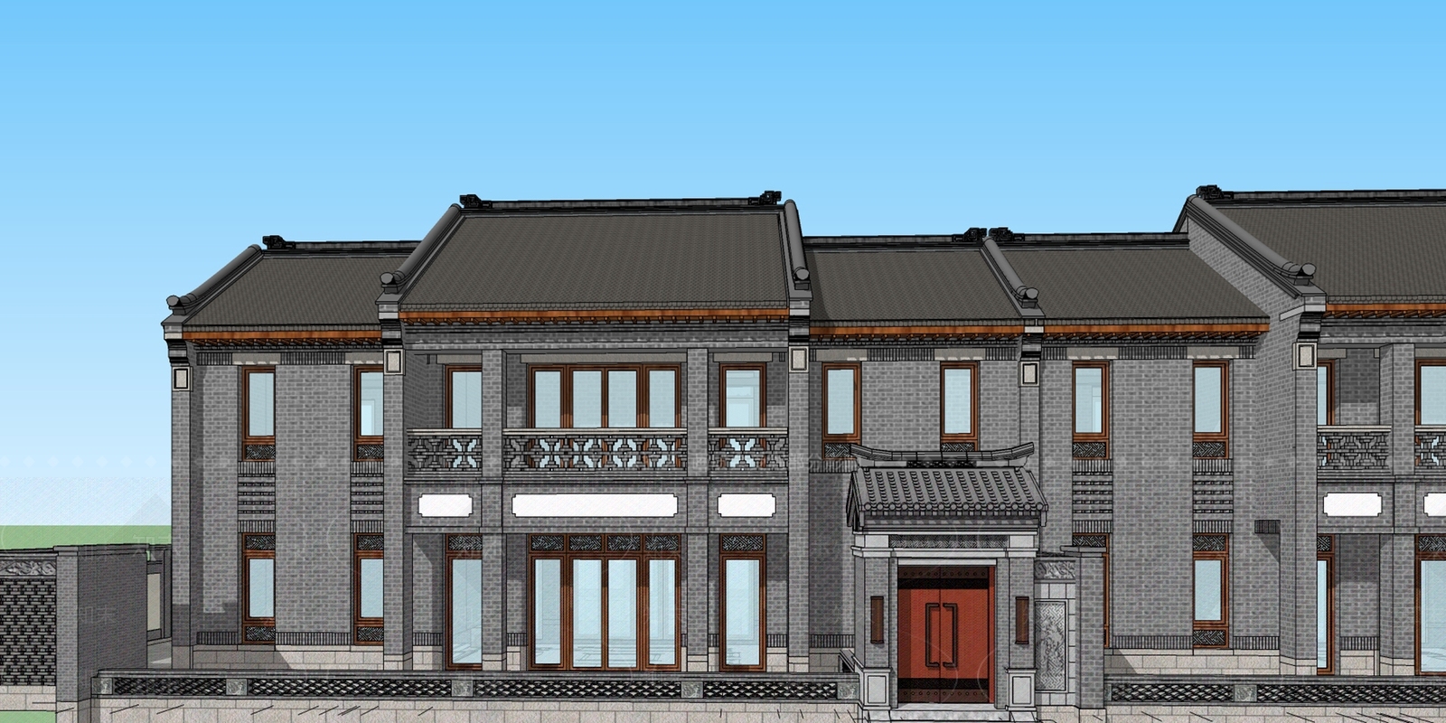 新中式四合院SU模型下载【ID:1140174696】