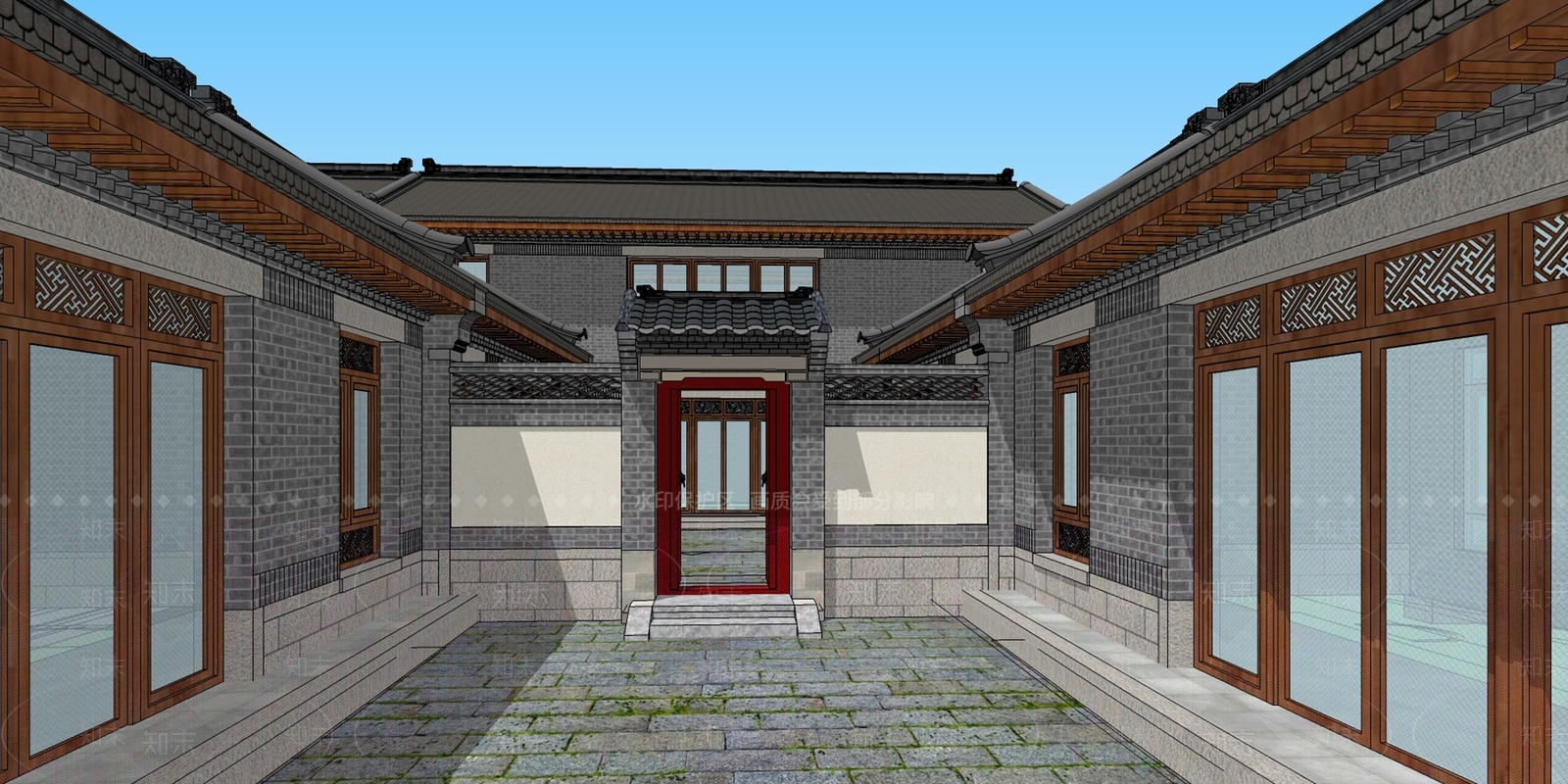 新中式四合院SU模型下载【ID:1140174696】